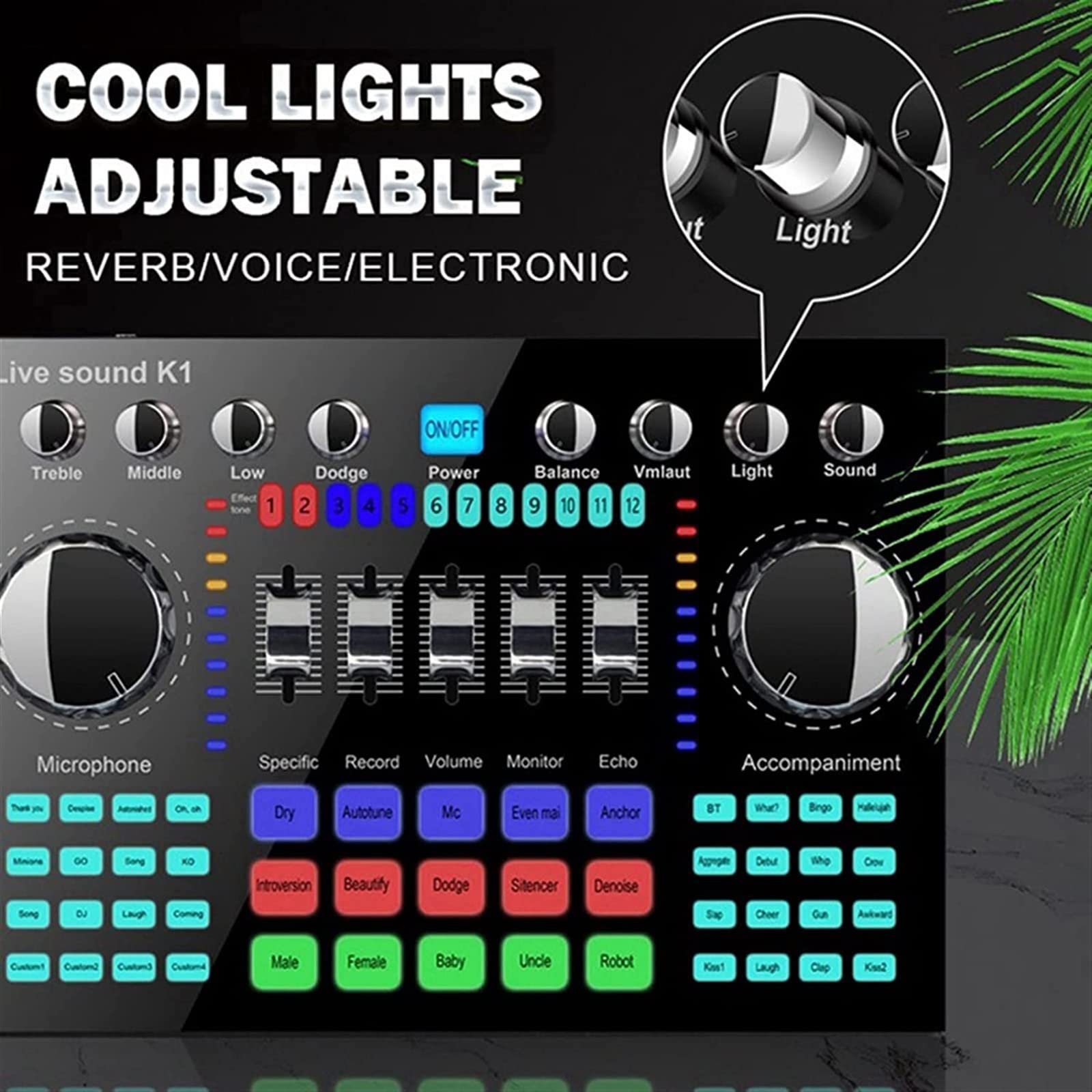 Mixer Audio Professionale, Scheda Audio Live K1 Scheda Audio Bluetooth Portatile Professione Volume Regolabile Audio per Registrazione Musicale Canto Karaoke