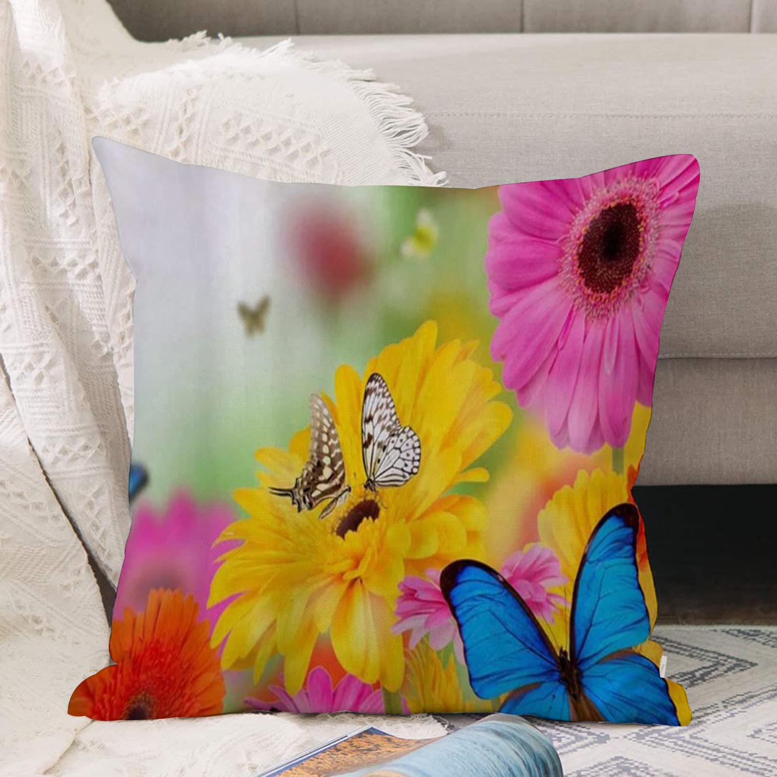 Set di 4 federe per cuscino 45 x 45 cm, con motivo floreale, 45