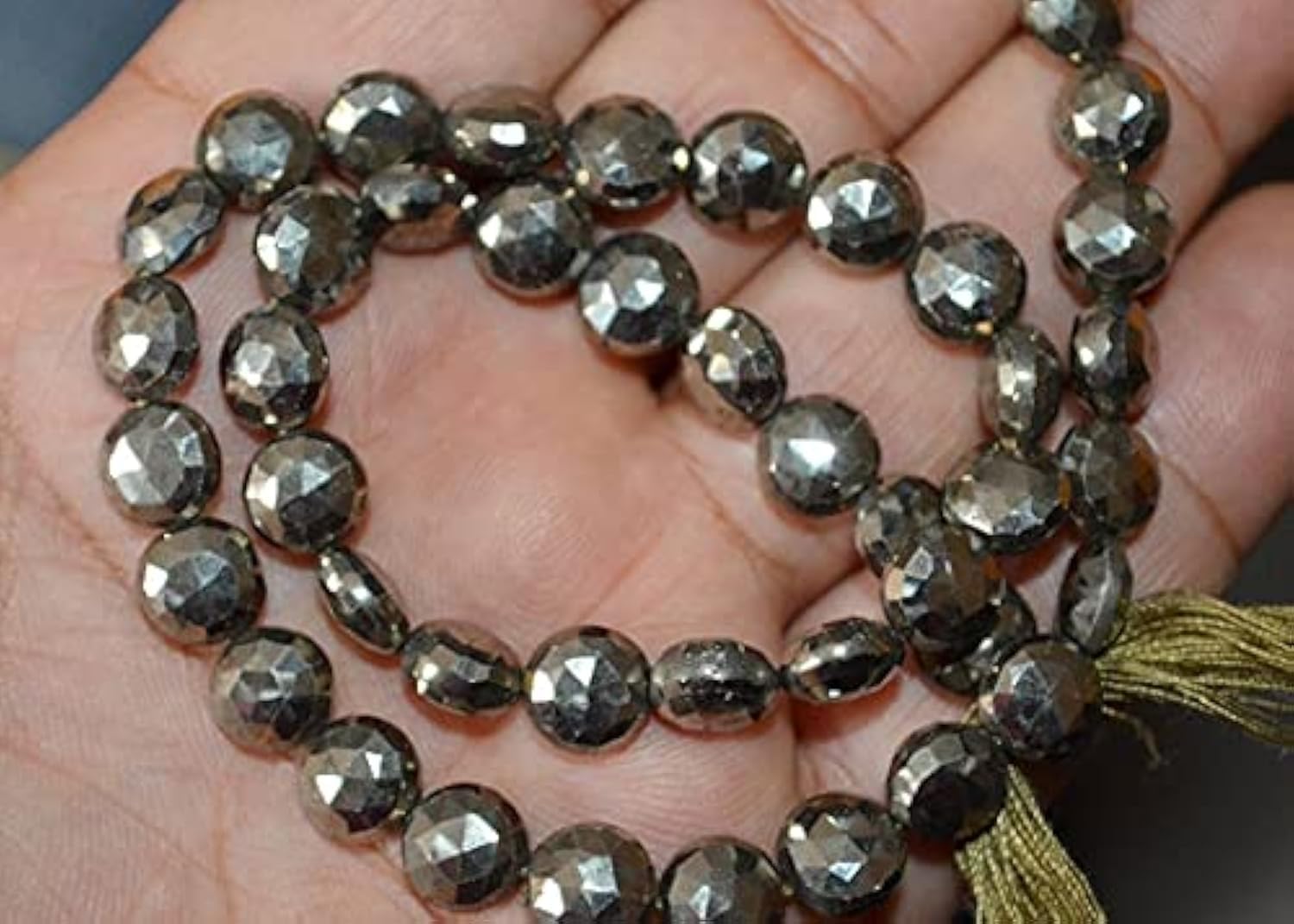 Perle pyrite coin facettée 8mm fil 13 pouces pour fabrication de bijoux DIY
