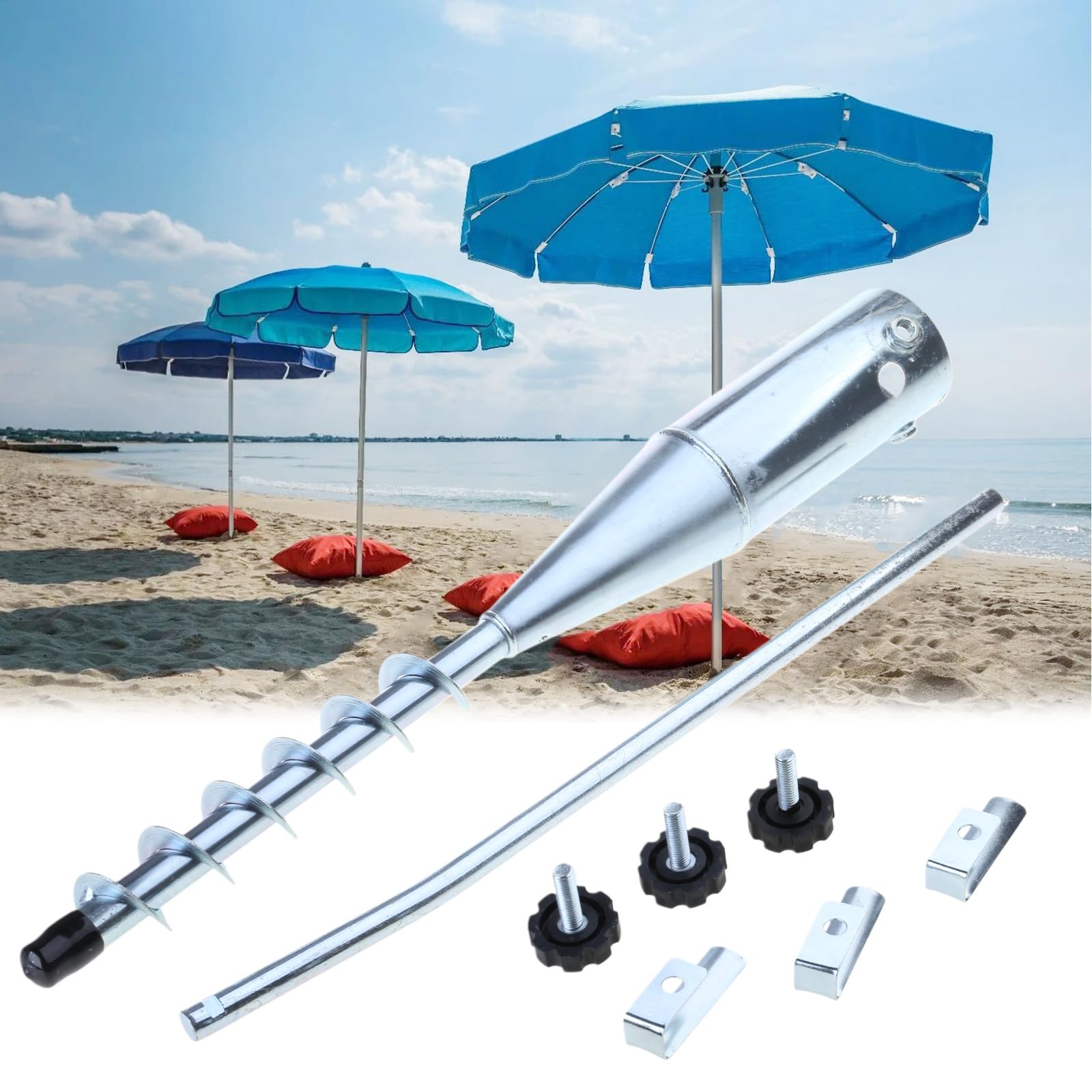 Przenośna kotwica do parasola plażowego – metalowa podstawa zapewniająca stabilność piasku, łatwa w użyciu, na zewnątrz, patio, ogród, dziedziniec, idealna na plażę i do relaksu na podwórku