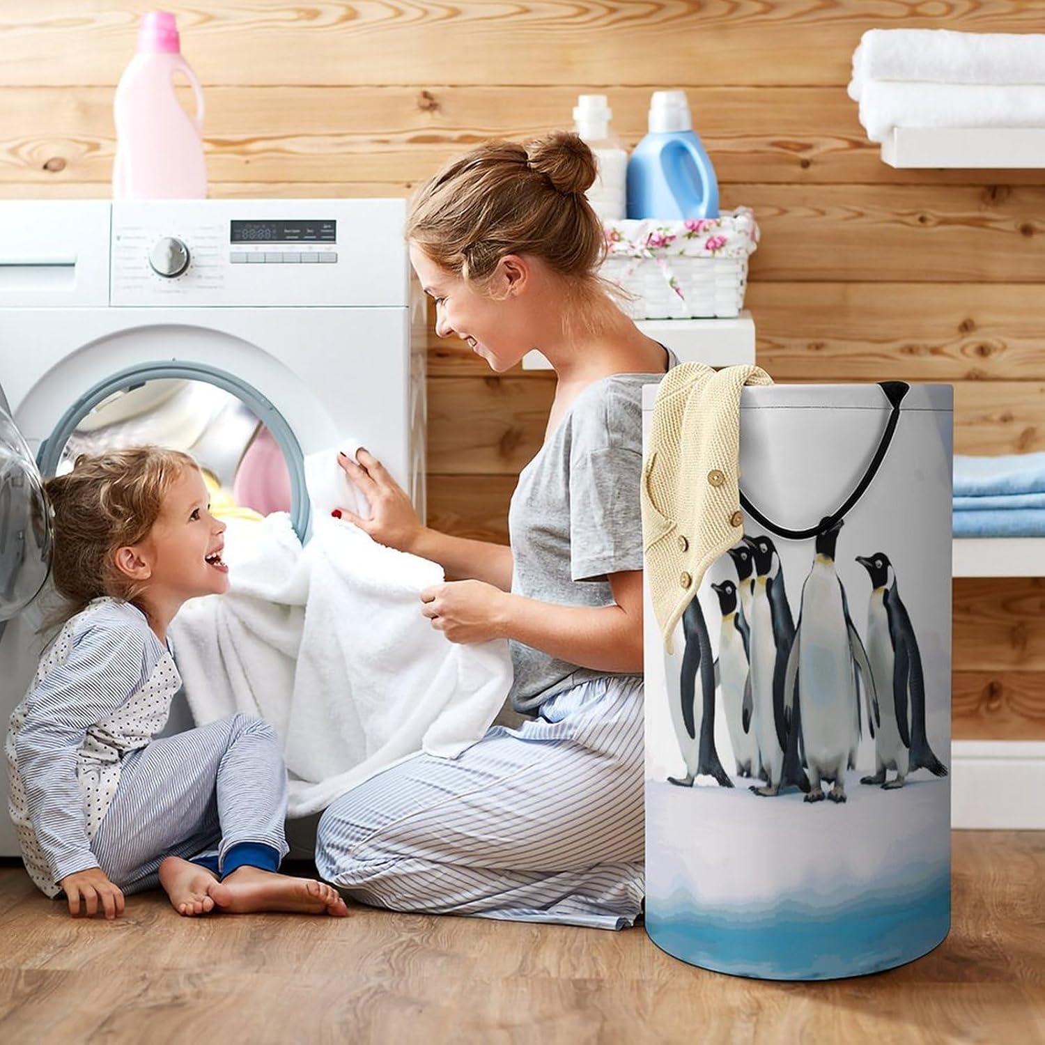 Penguins Large Capacity Laundry Baskets,Collapsible Clothes Hamper with Handles，Laundry Hampers for Bathroom,Bedroom,Towels