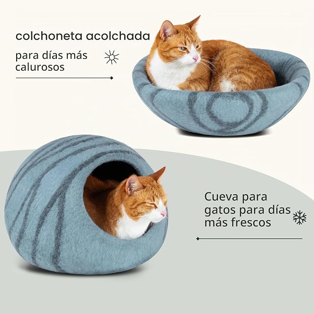 Foto 4 de 7 de MEOWFIA Cueva de Cama para Gatos de Fieltro Premium