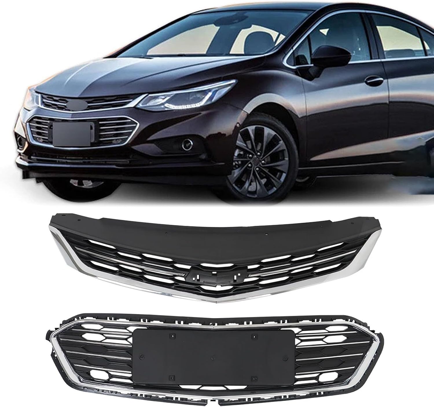 Front Bumper Upper Lower Grill for Chevy Cruze 2016-2018 Front Honeycomb Mesh Grill