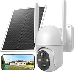 4G LTE Solar Outdoor Surveillance Camera with SIM Card, 2K HD Surveillance Camera Without WiFi PTZ, Colorful Night Vision and Human PIR Detection, Two-Way Audio