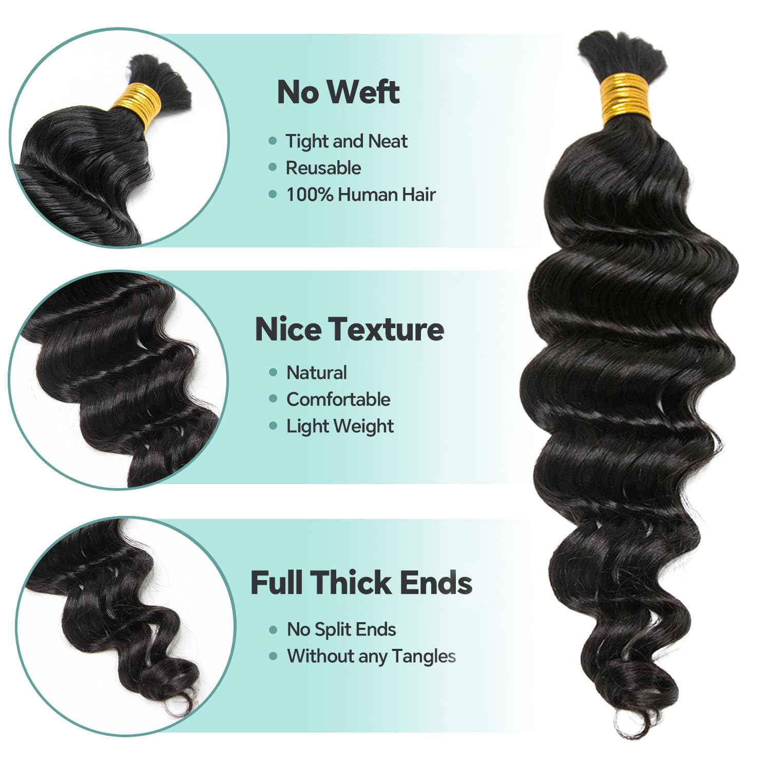 YWIGS Loose Deep Wave 100% Human Hair for Boho Braids 100G NC 20inch image 2