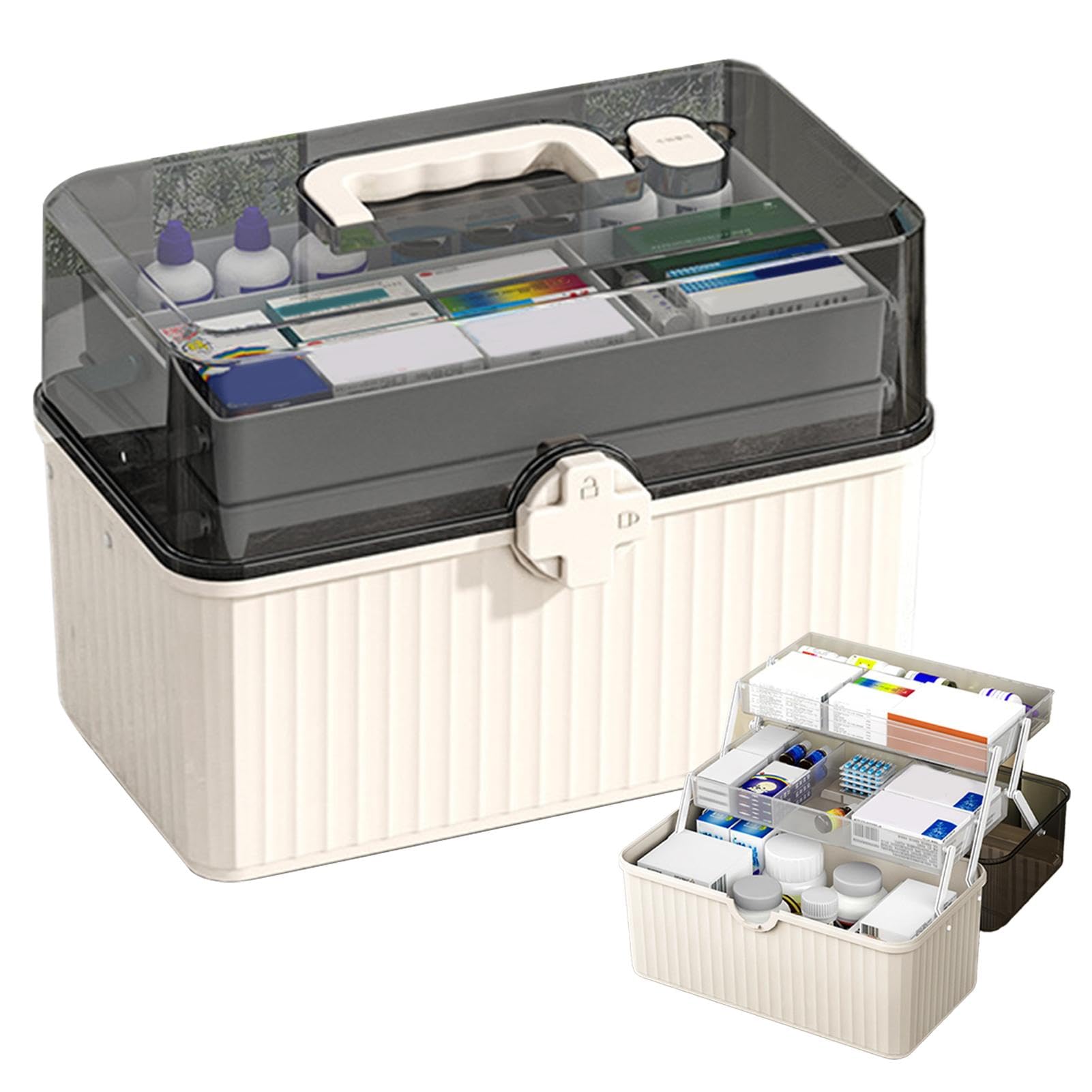 Caja organizadora de medicamentos portátil con organizador de 3 capas transparente