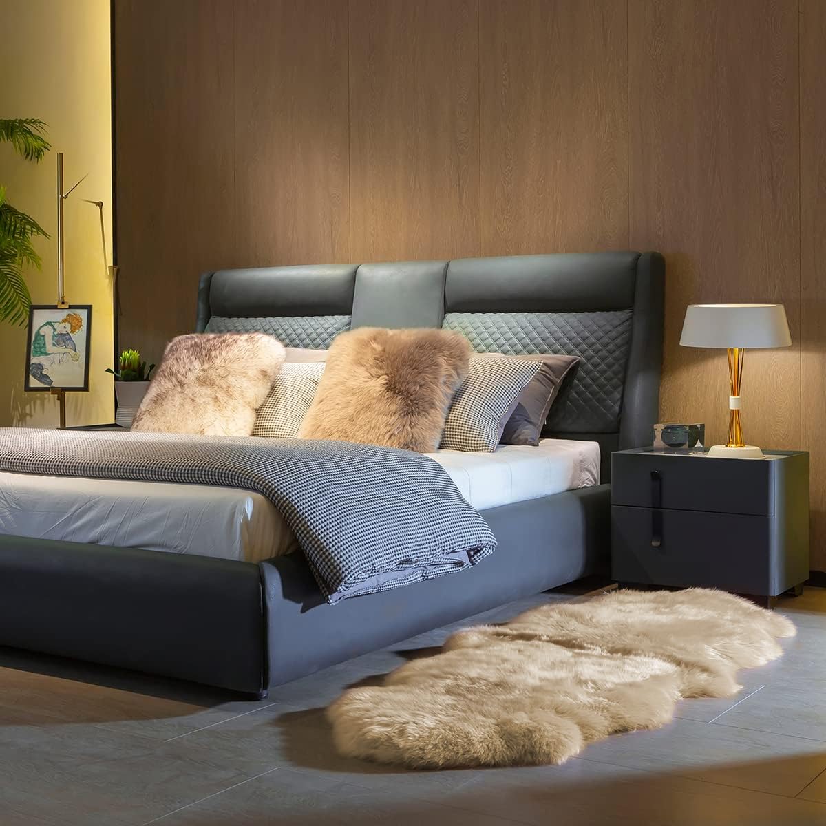 MH MYLUNE HOME Lammfell Teppich Schaffell echt groß 180cm x 60cm Beige | weiche und Flauschige Decke Sitzfell Bett-Vorleger oder Matte für Wohnzimmer Stuhl Sofa