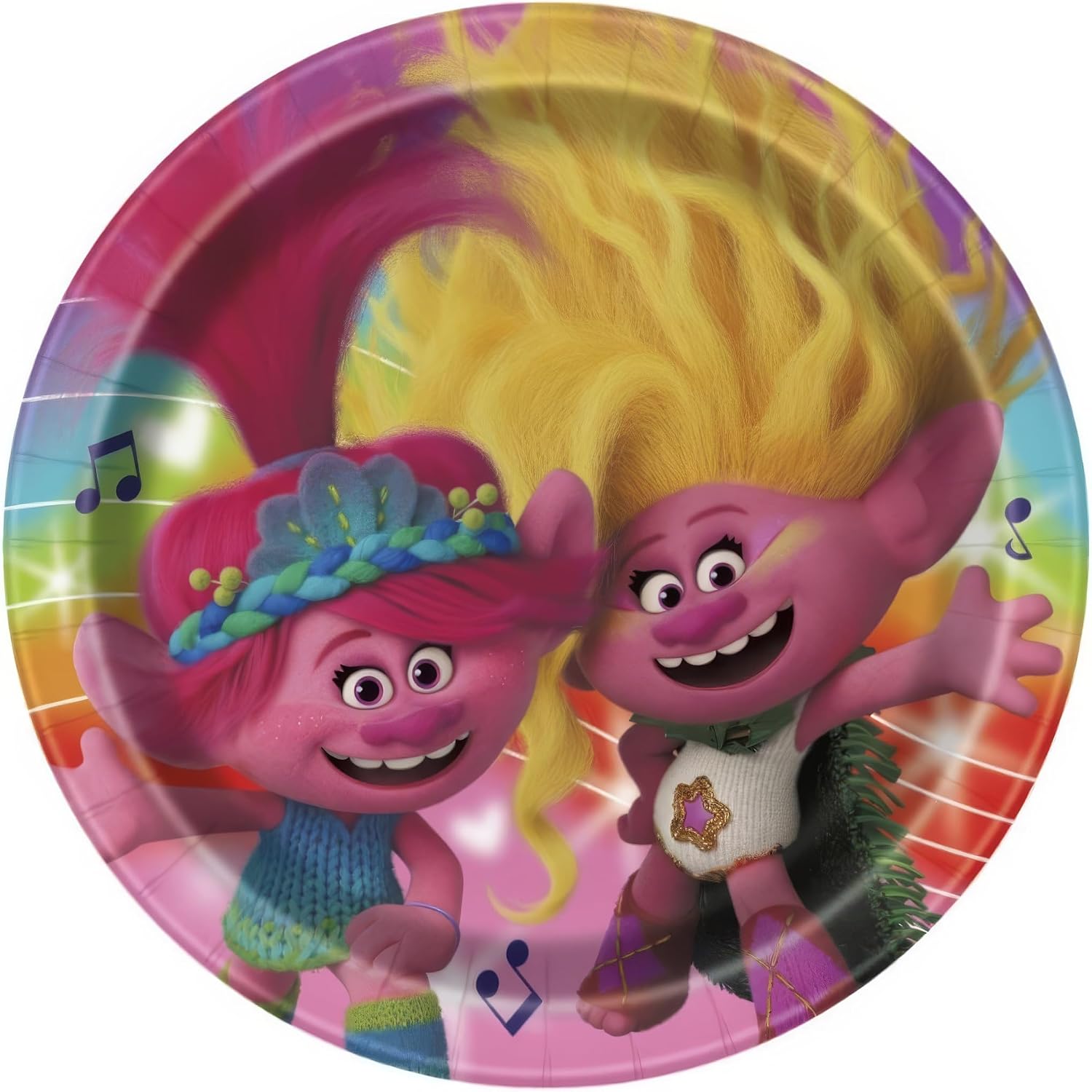 Multicolor Trolls Round Paper Dinner Plates - 9" (Pack of 8) - Vibrant Trolls Character Design, Ideal for Kids' Birthday Parties, and Themed Celebrations