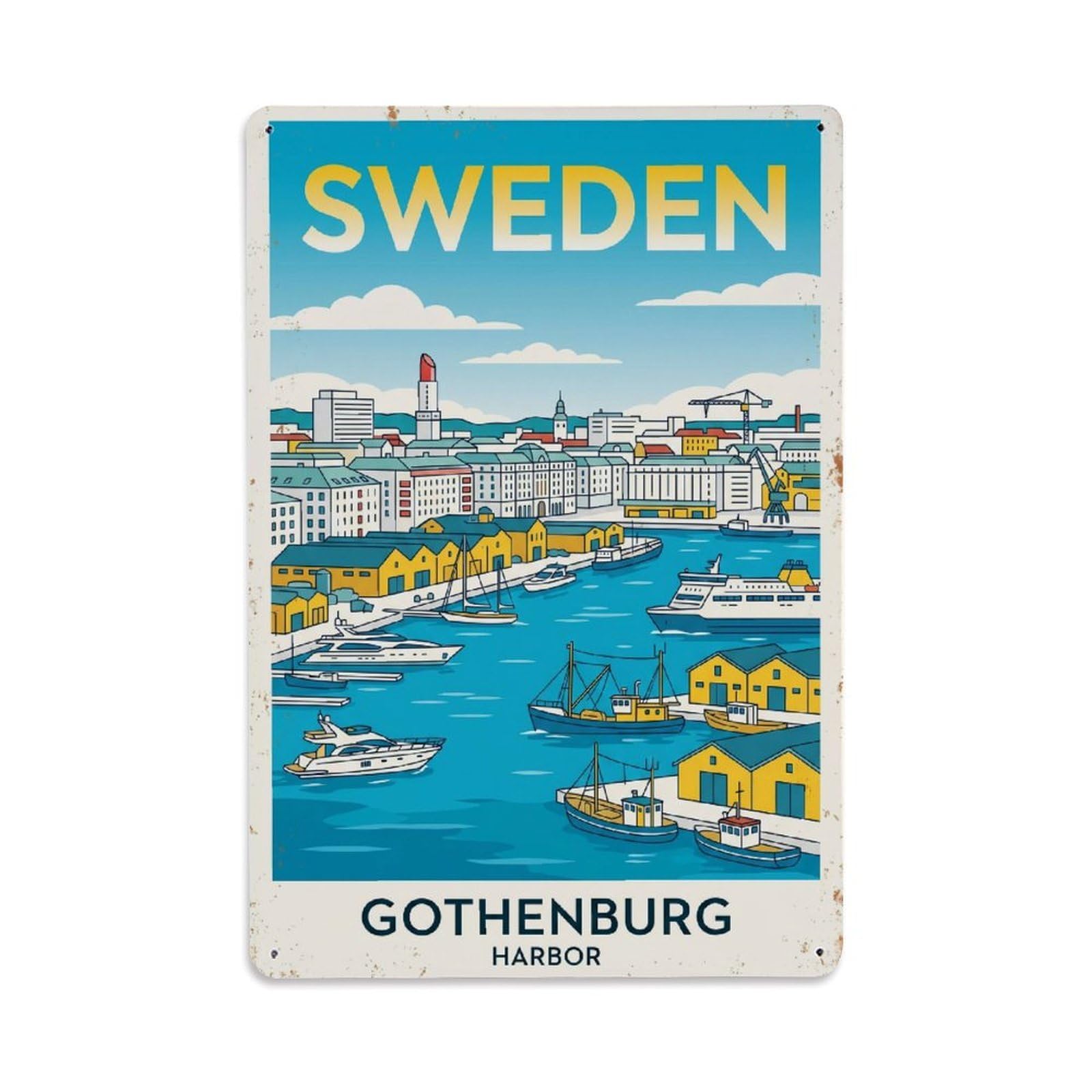 Vintage Travel Gothenburg Sweden Harbor Metal Tin Sign