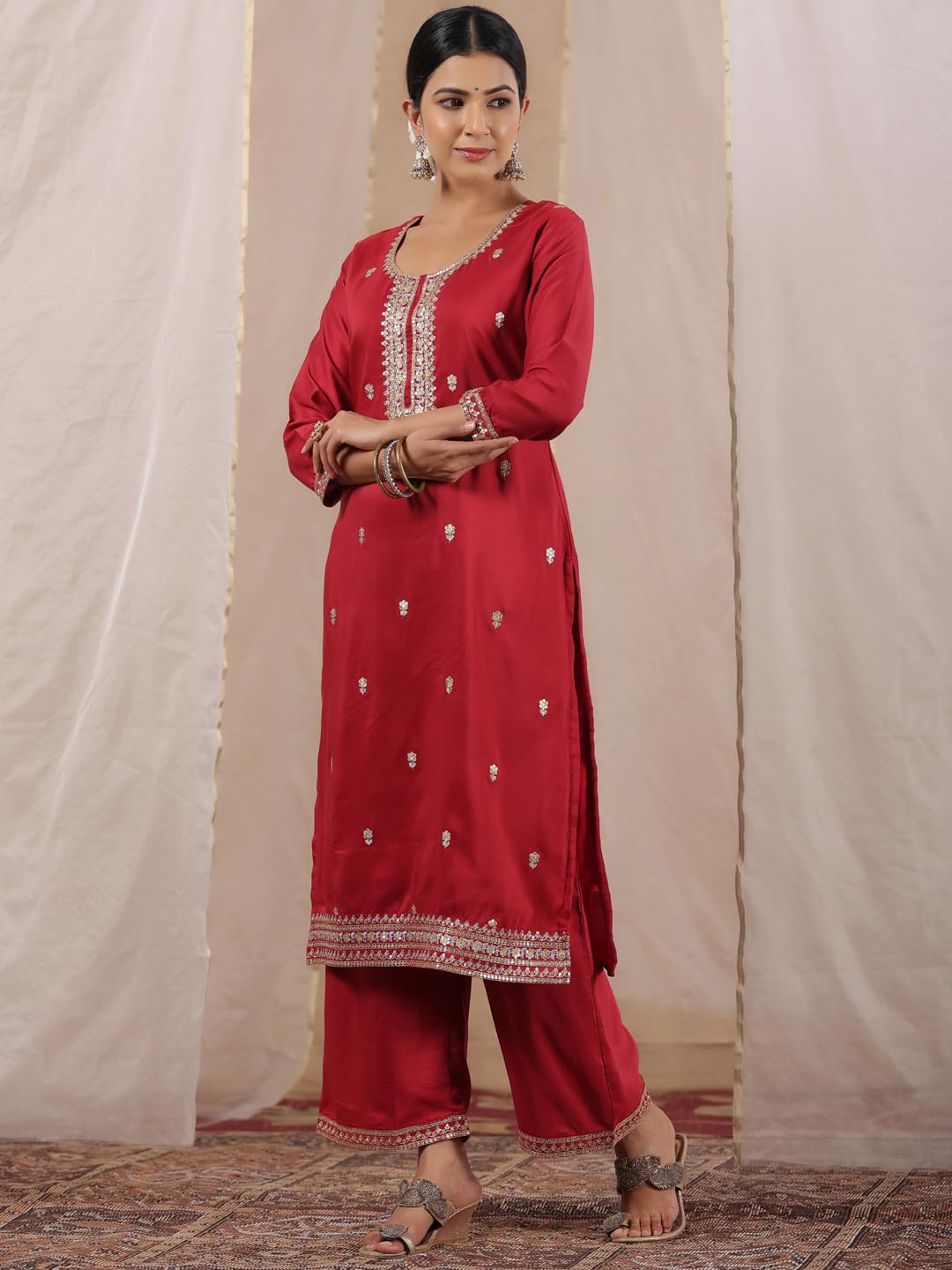 ishin Zari Work - Kurta recta para mujer, diseño étnico