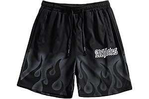 Men's Fiery Flame Graphic Printed Drawstring Shorts