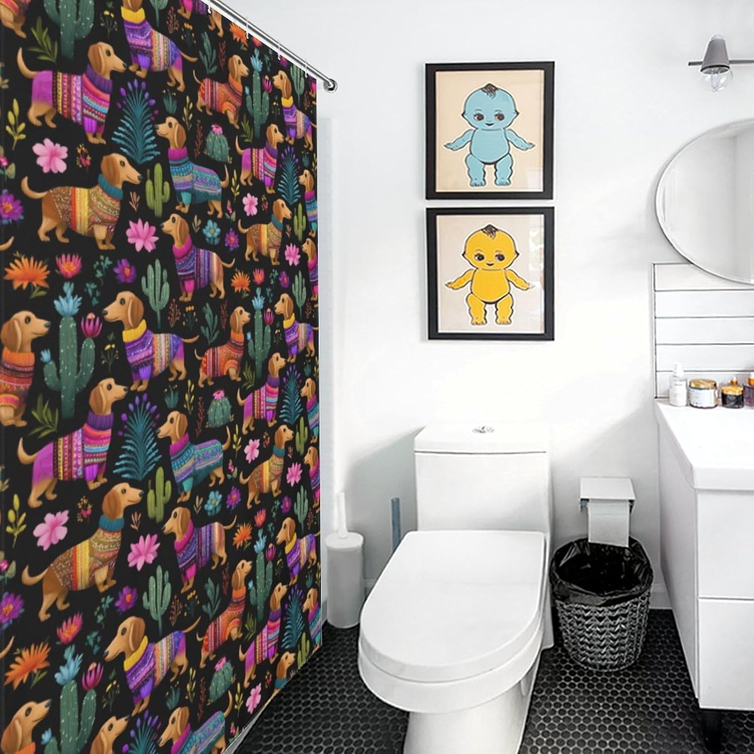 Dachshund Dog Plant Shower Curtain 46.85x70.87Inch（119x180cm） Polyester Bath Curtain Shower Curtains Printed Decorative
