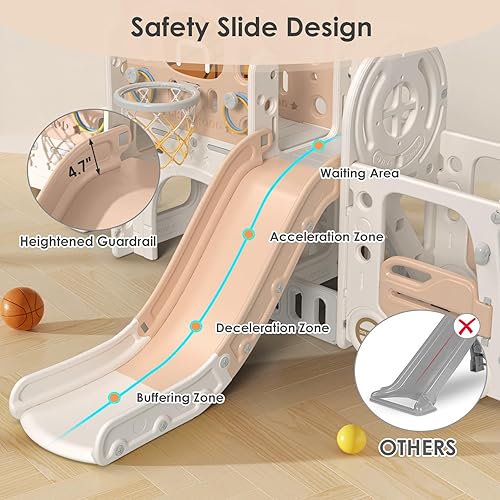 Miniatura 4 de BIERUM Tobogán 10 en 1 para niños pequeños, tobogán para bebés de 1 a 3 años con lanzamiento de anillo, aro de baloncesto y casa de juegos en