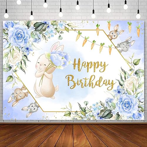 Fondo de fiesta de feliz cumpleaños de 7 x 5 pies, conejito de primavera, Pascua, conejo, floral, mariposa, zanahoria, fondo de fotografía, fondo de
