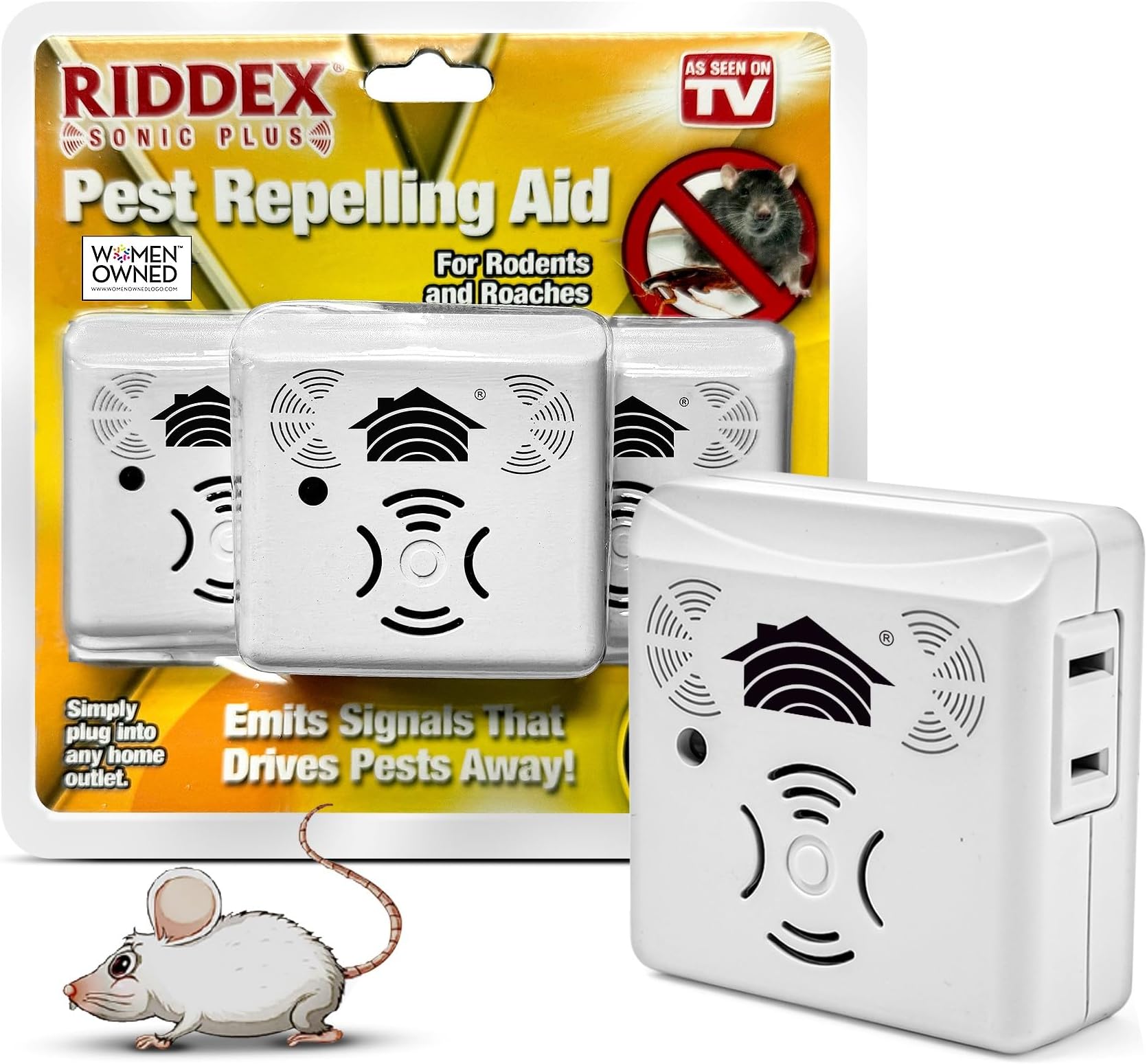 Sonic Plus Ultrasonic Pest Repeller, Plugs in with extra Outlets Indoor Use - Insect Repellent - Bug Repellents for Home Defense - Protect Against Rodents & Insects, Chemical Free(3 Pack White)