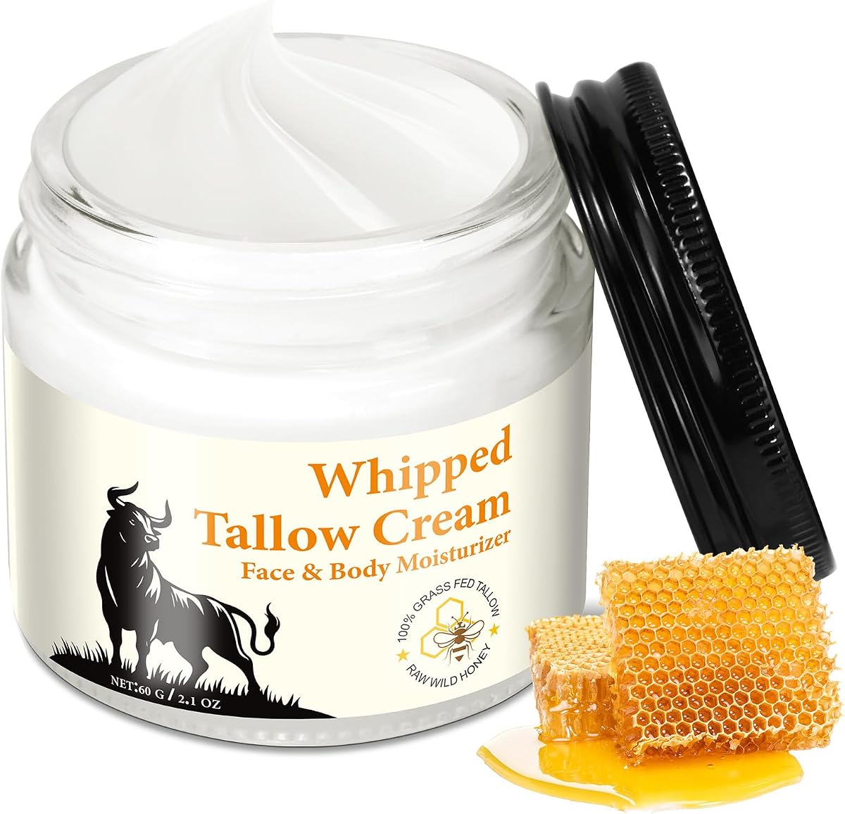 HUYEHF Beef Tallow for Skin, Beef Tallow and Honey Balm for Skin & Face Deeply Nourishing Face Body Moisturizer, for Dry Care & Anti-Aging- 60g