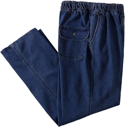 IDEALSANXUN - Pantalones de mezclilla con cintura elástica para hombre, ajuste suelto, jeans casuales de ajuste holgado