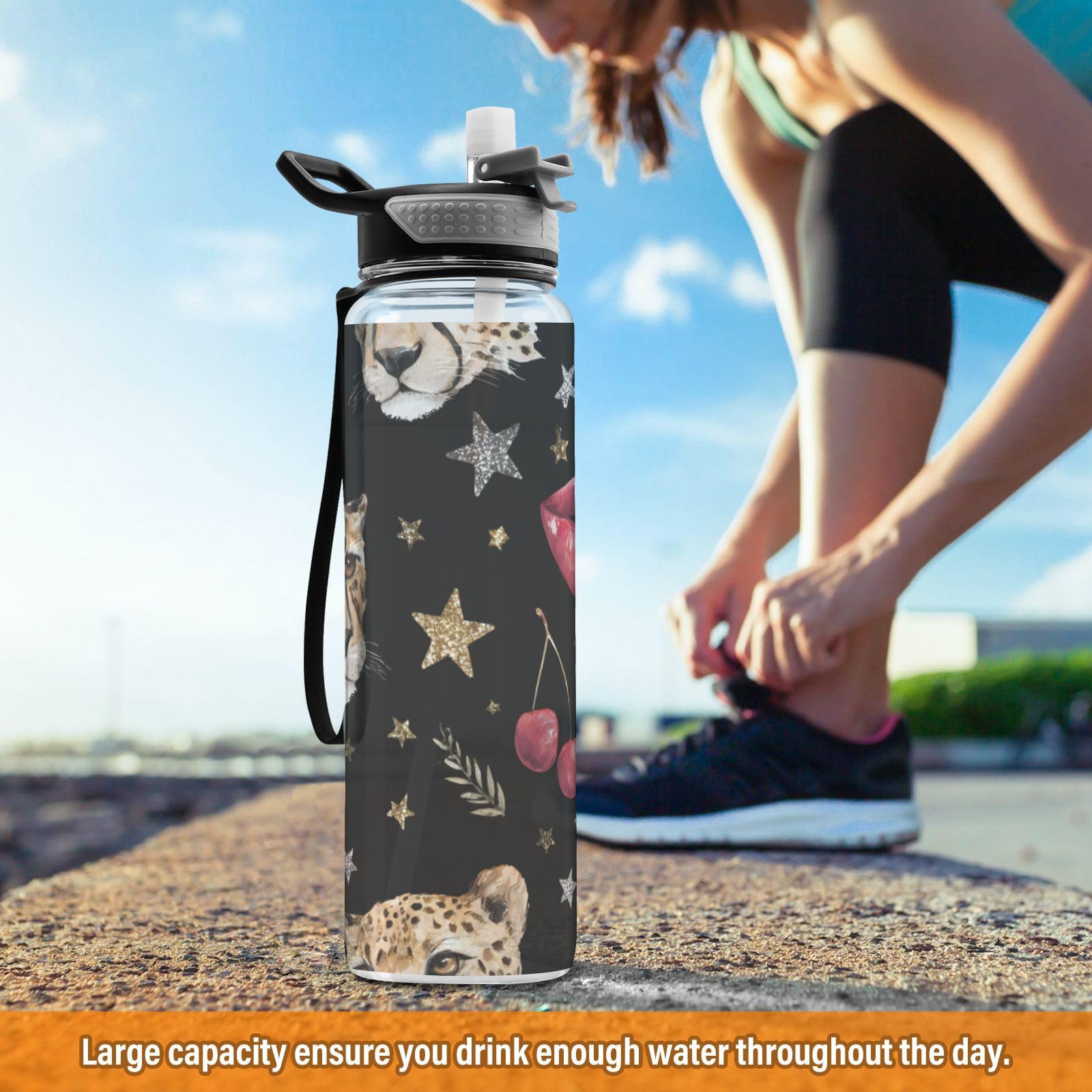 Amazon.com: Cheetah Star Cherry Lip Sports Water Bottle with Straw