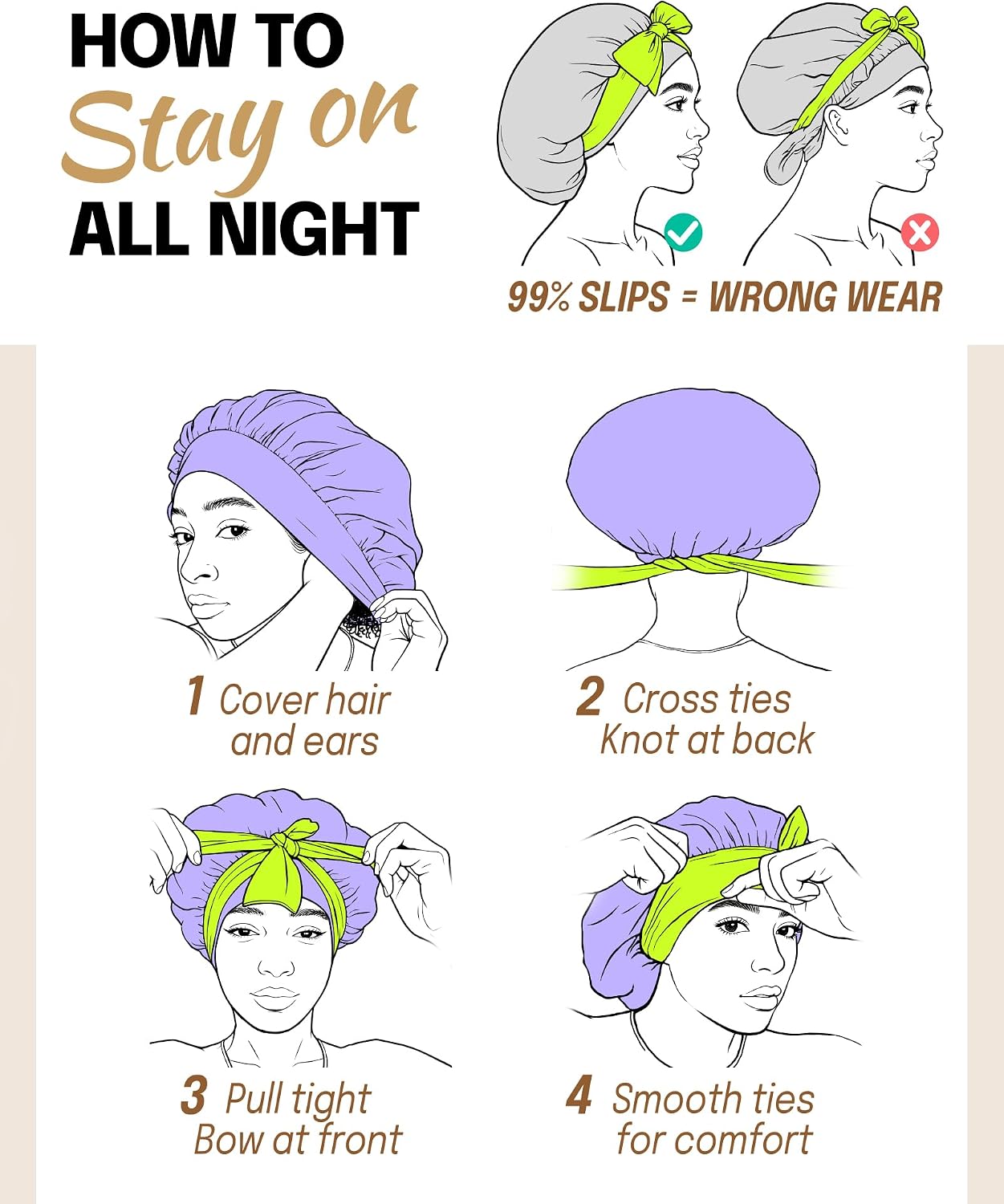 Fittia Silk Satin Large Bonnet Sleeping: Adjustable XL for Long Curly Braid Sleeping, Tie with Single-Layer Breathable
