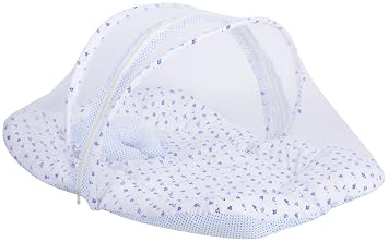 Fareto Unisex Babies Cotton Mosquito Net Bed (White And Blue, 0-6 Months)