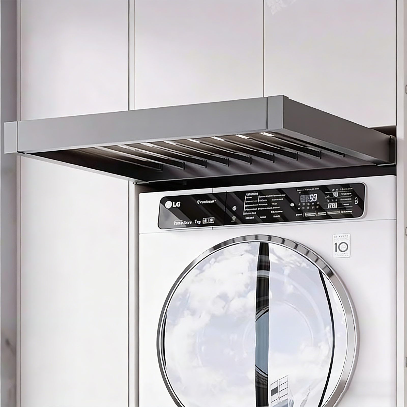 Extendable Pull-Out Trousers Rack,Multifunctional Hidden Clothes Drying Racks,One-Click Pop-Up,Aluminum Alloy,for Above Washing Machine Dryi(Size:W: 66-71cm(25.98-27.95 in),Color:D: 49cm (19.29in))