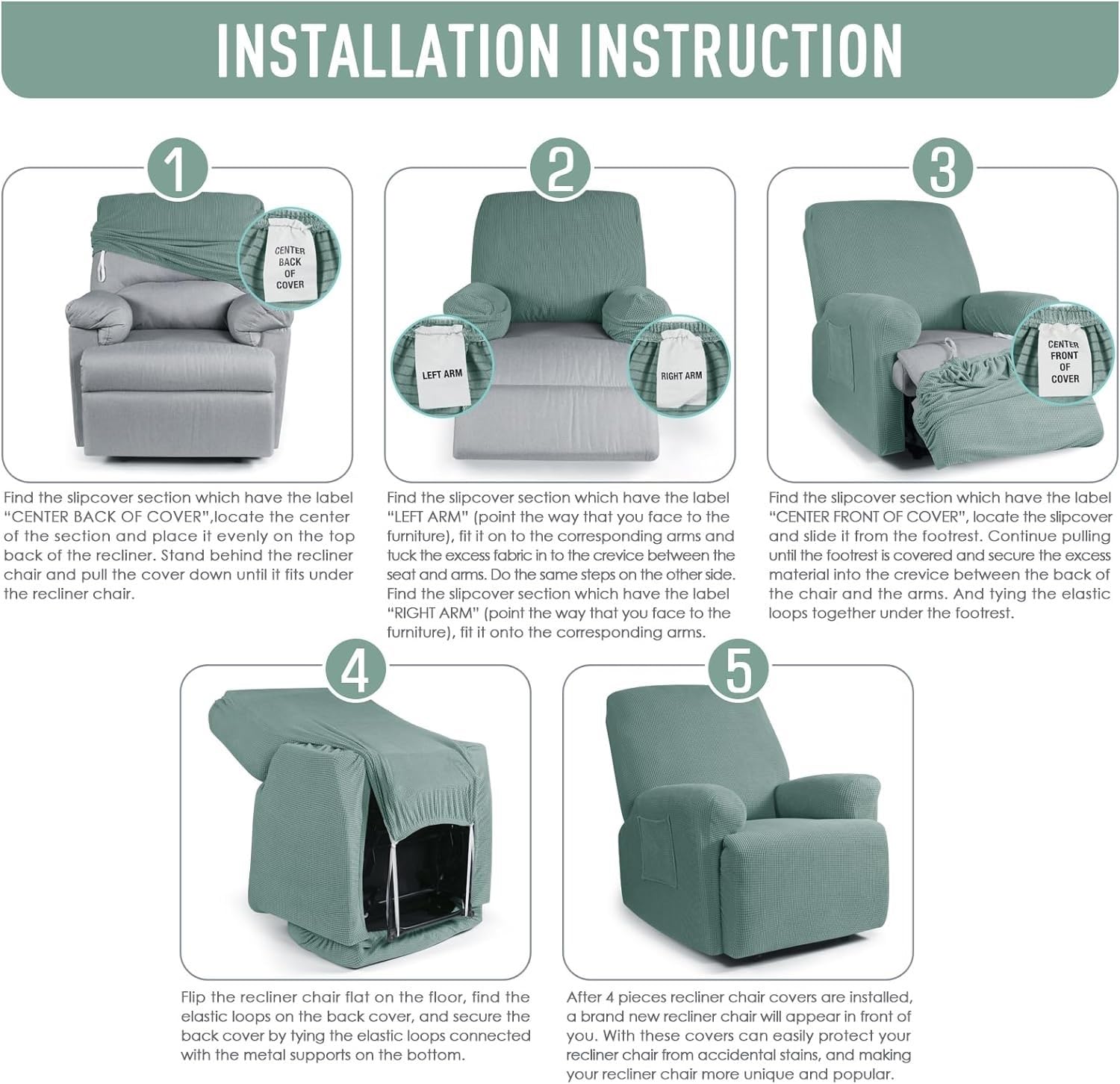 Funda de Sillón Relax Reclinable Elástica 1/2/3 Plaza , Jacquard Funda Reclinable 4/6/8 Piezas con Bolsillos Laterales, Antideslizante Extraíbles y Lavables Fundas Reclinable Protector ( Color : #4 ,