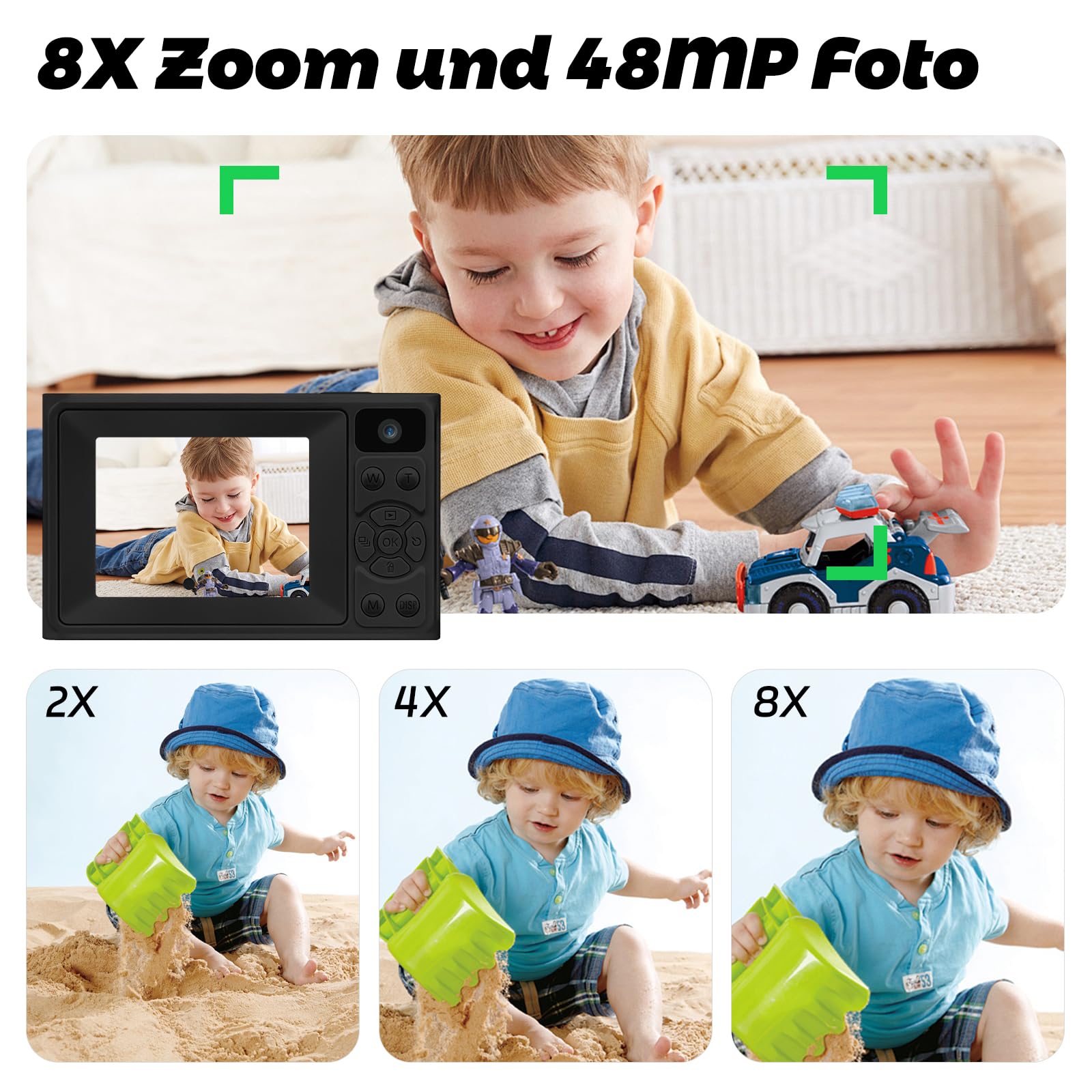 Digitalkamera 1080P 48MP Fotokamera Kamera für Kinder Jugendliche, 2,4" Tragbare Kompaktkamera mit 32GB SD-Karte, Geschenk für Studenten Anfänger Jungen Mädchen