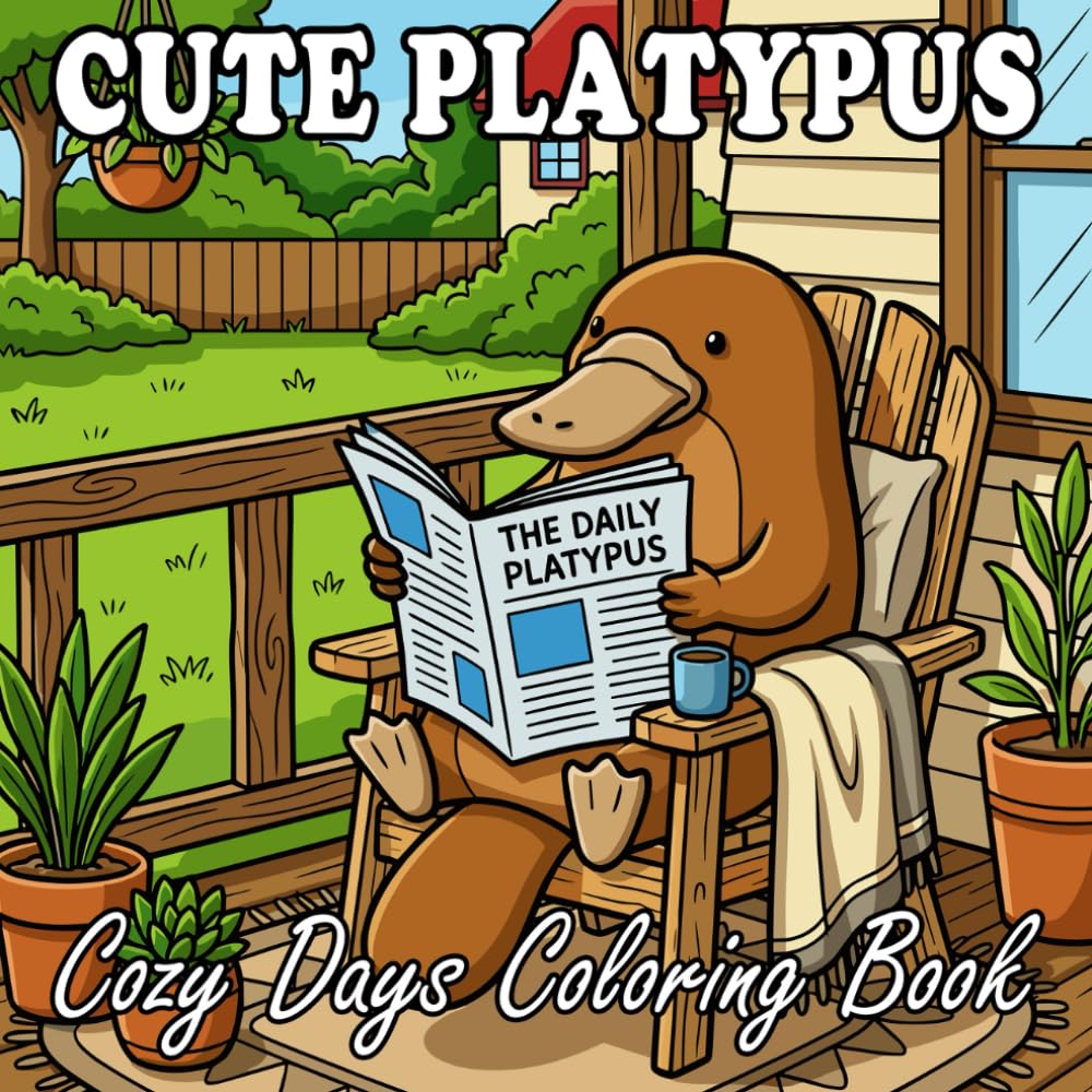 Platypus Coloring Book: Cute and Cozy Platypus Scenes for Kids and Adults