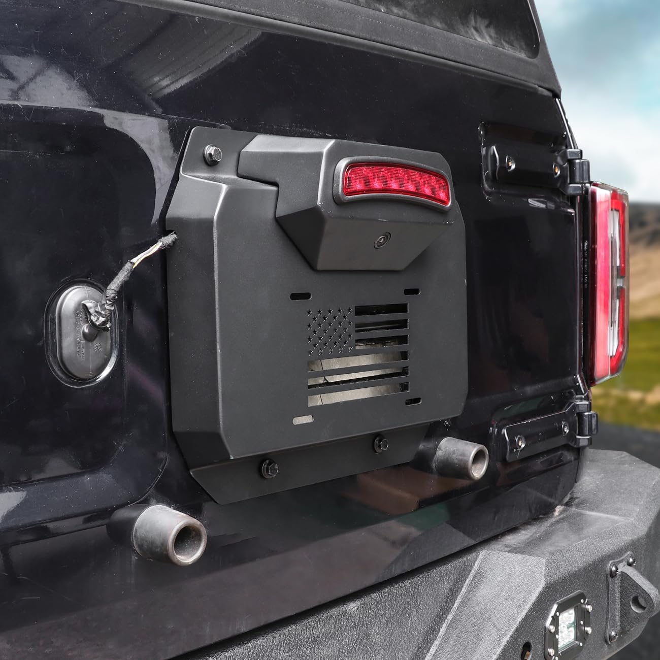 Rear Spare Tire Delete Filler Plate Tailgate Vent Cover with License Plate Third Brake Light Backup Camera Installation Hole Compatible with for 2021-2025 Ford Bronco 2/4 Door