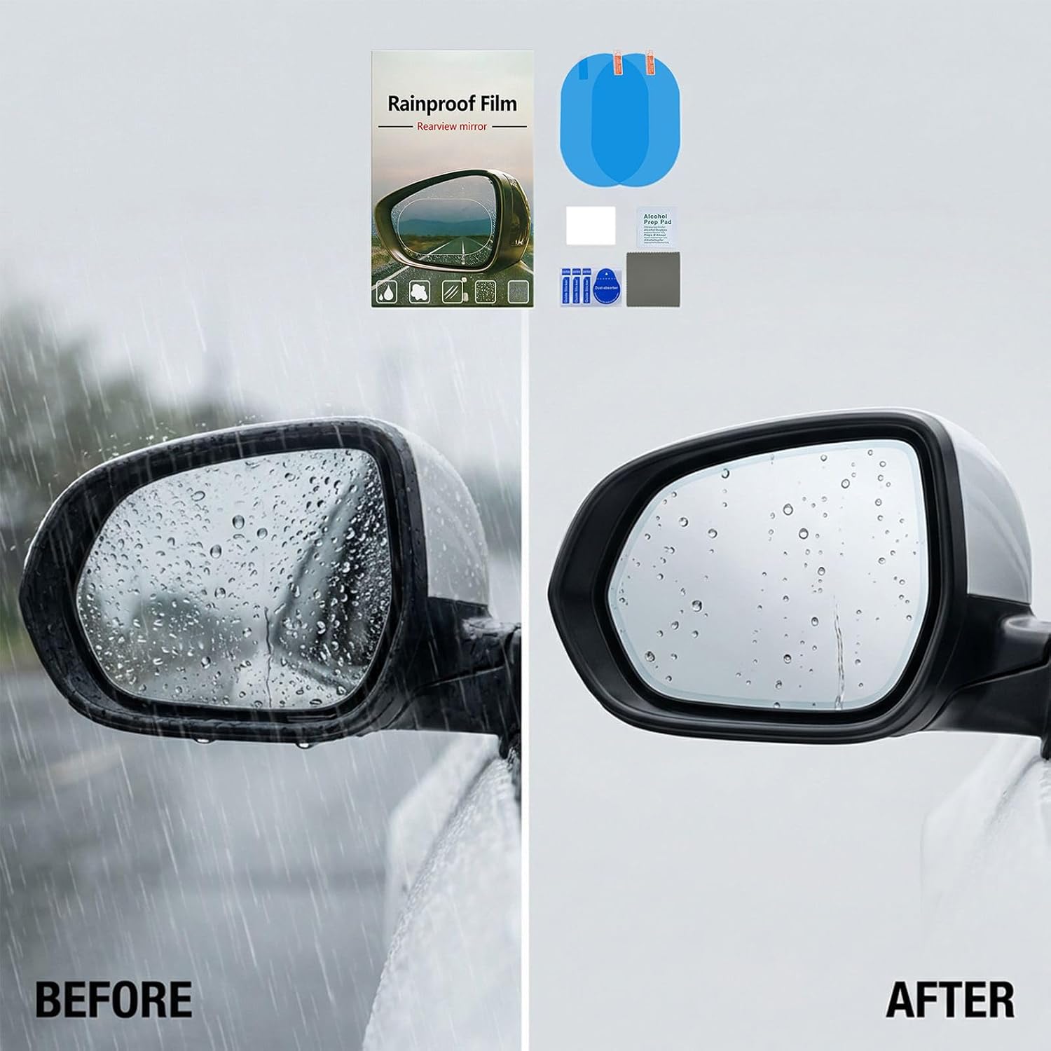 Clear Vision Film, Hydrophobic Mirror Protector Sheet, 6x4 Inches Mirror Film with Rain Shield, Transparent PET Coating Layer, Auto Accessory with Sleek Style, Driving Aid for Night Rain