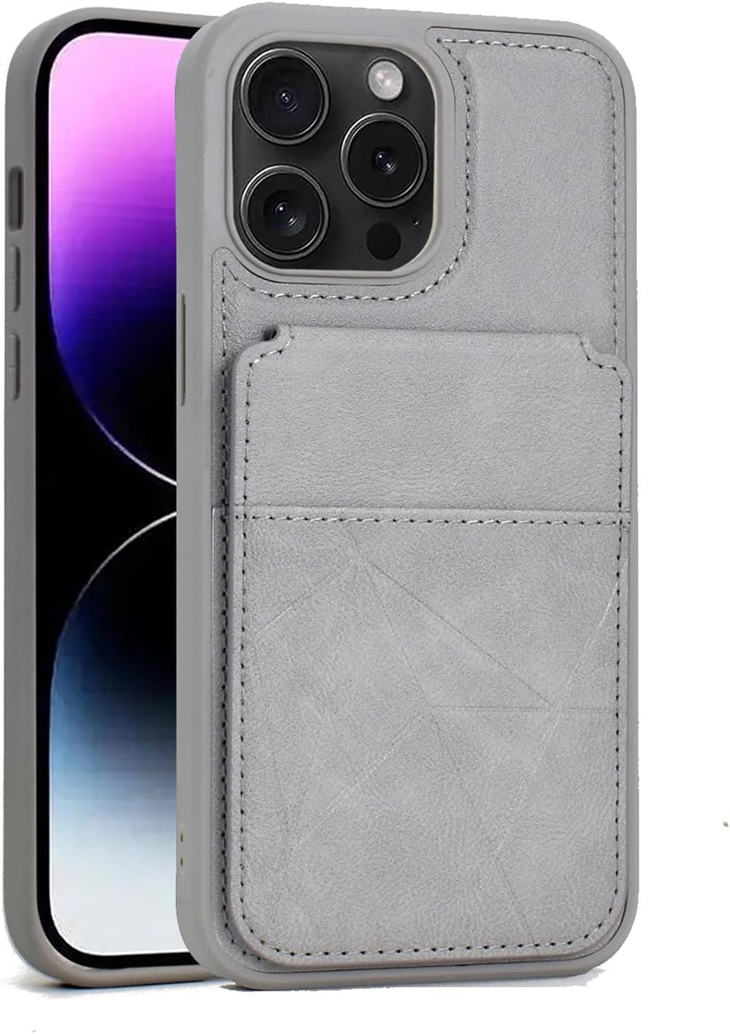 Slim Case for iPhone 16 Pro Max/16 Pro/16 Plus/16, Business Leather Wallet Card Slot Cover Flip Kickstand Case Drop Protection,Grey,16 Pro Max