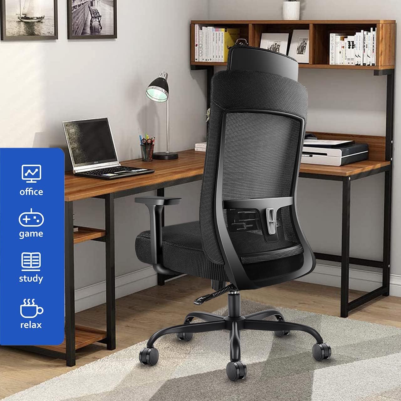 DAVEJONES Ergonomic Office Chair - Computer Desk Chairs High Back with Lumbar Support, 3D Adjustable Arms : Office Products