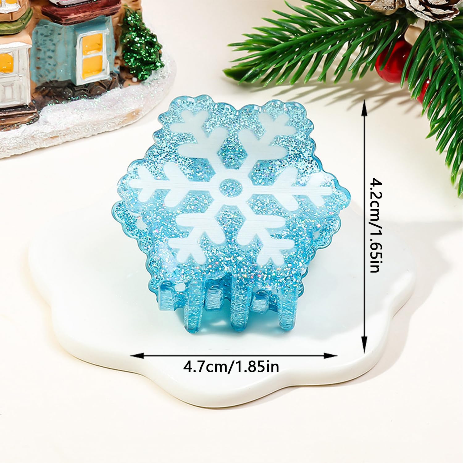 2Pcs Christmas Hair Claw Clips for Thin Hair Blue Winter Snowflake Hair Accessories New Year Holiday Small Claw Clips Xmas Hair Barrettes Shark Clip for Women Hair Styling Accessories - Image 7