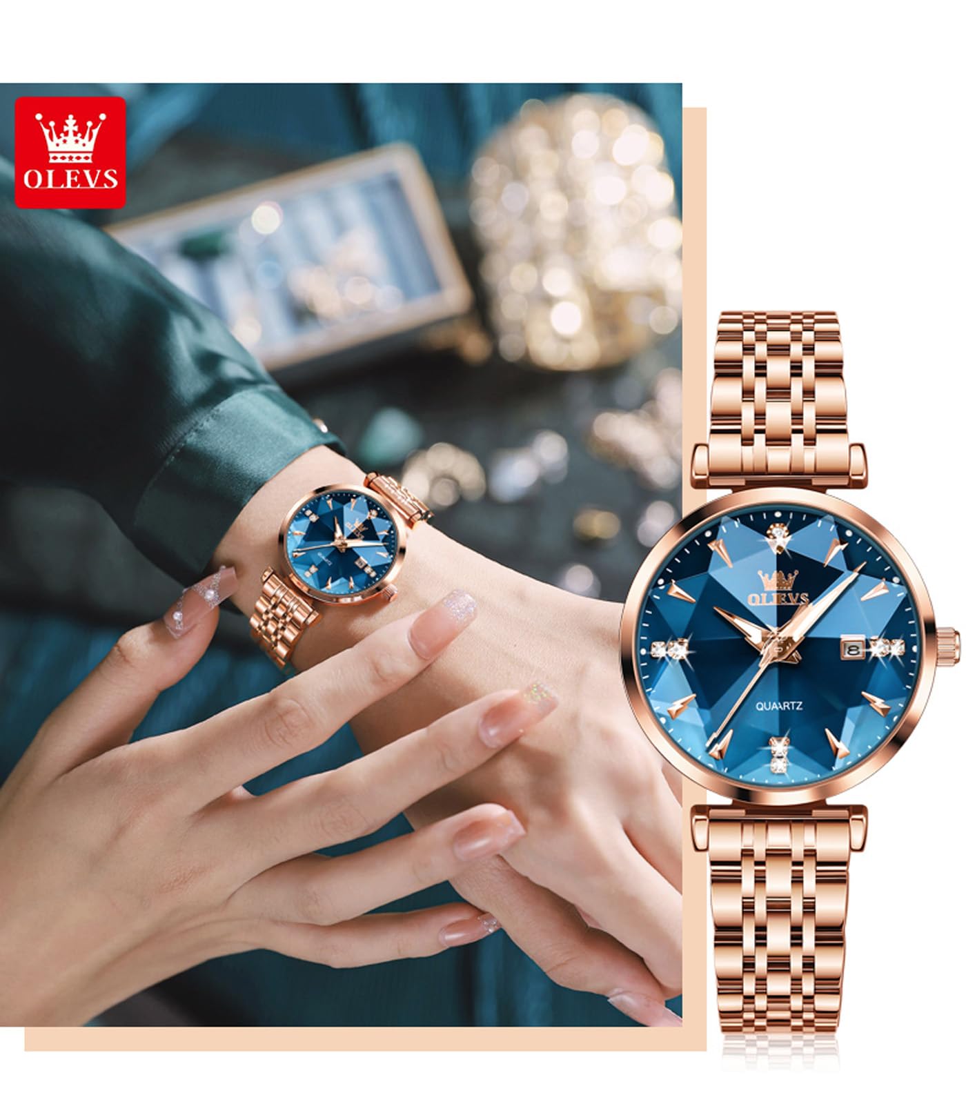 OLEVS Women's Watch Luxury Rose Gold Women Slim Thin Lightweight Watch Stainless Steel Mesh Watches