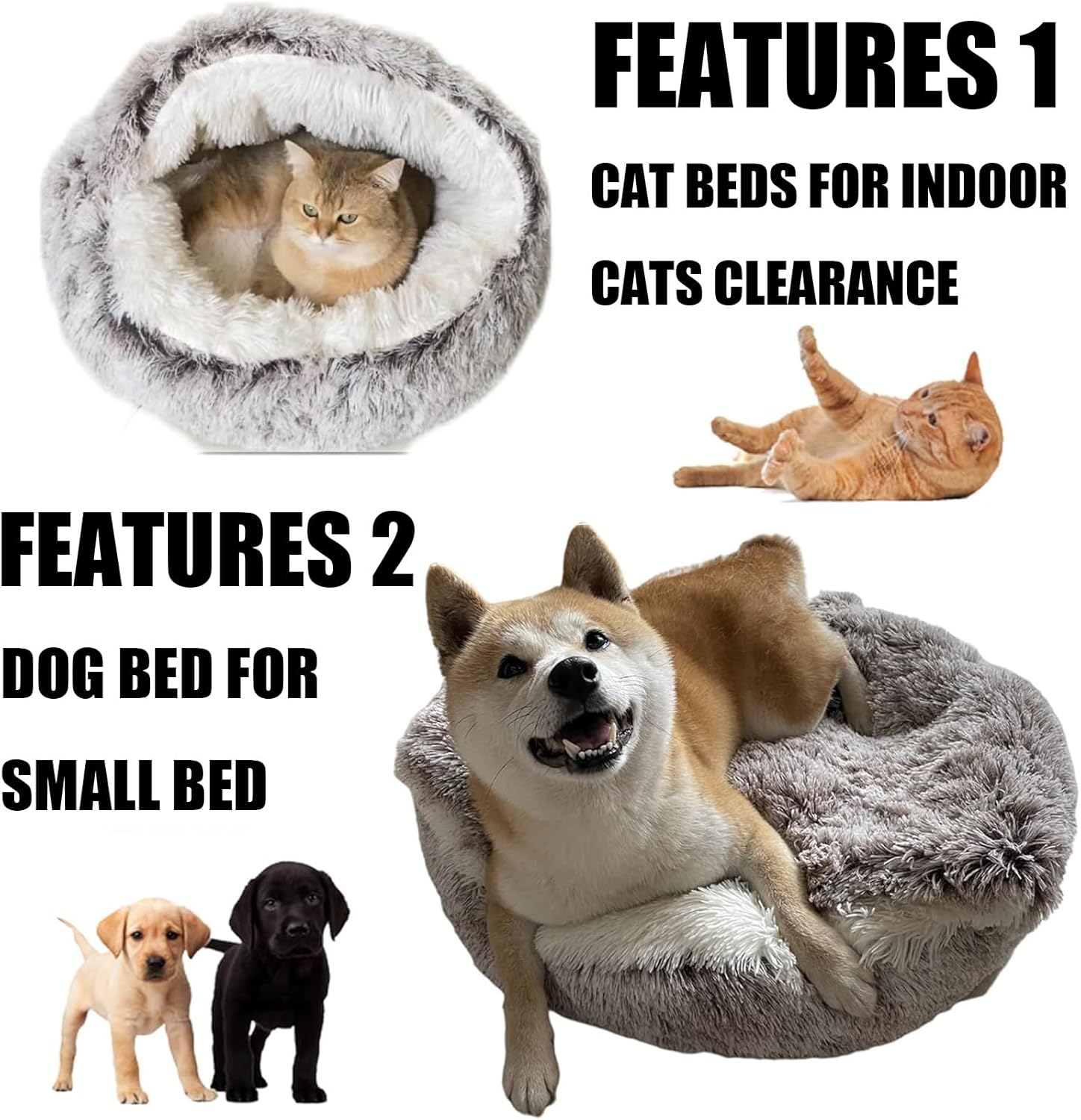 Cat Bed Round Fluffy Hooded Cat Bed Cave Puppy & Kitty with Non-collapsed Plush Cover Cat Bed Donut Cat Bed Multipurpose Dog Bed Cave Waterproof Bottom Washable (Color : Rainbow Color, Size : 25.5" 6