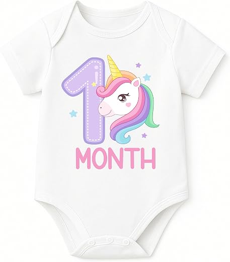 Lillypupp Monthly Milestone One Month Birthday Unisex Cotton Baby Romper Bodysuit For New Born. 1 Month Baby Girl Boy Dres...