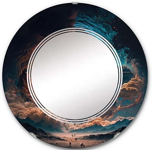 Futuristic Landscape in Space III- Vanity Mirror, Bathroom Mirrors, Wall Mirrors for Living Room, Bedroom - Round Mirror - Large 24'x24', 32'x32'
