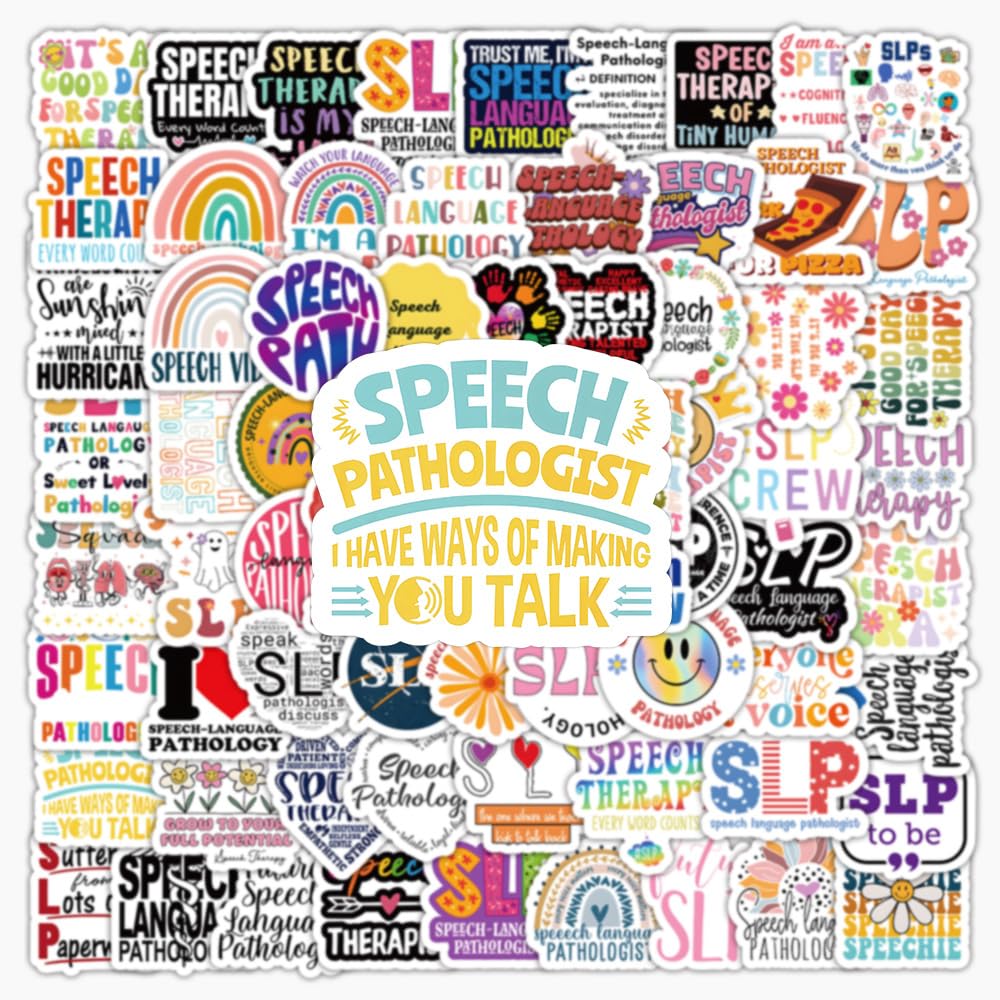 100 Pcs SLP Stickers Vinyl Cartoon Trendy Language Pathology Sticker for Laptop Water Bottle Scrapbook Computer Bumper Luggage Skateboard Bike Car,Waterproof Funny Stickers for Adults Teens - Image 3