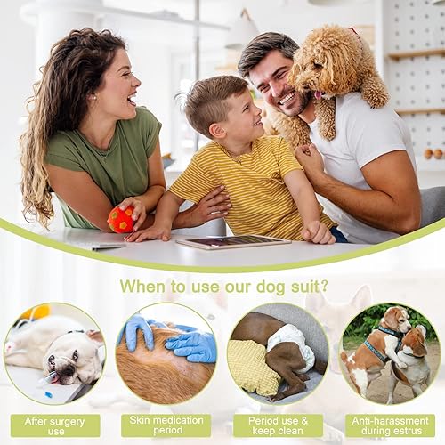 Miniatura 10 de Etdane Pañales sanitarios para perros, camisas de período fisiológico, trajes de recuperación quirúrgica para perros machos y hembras, blanco, gris