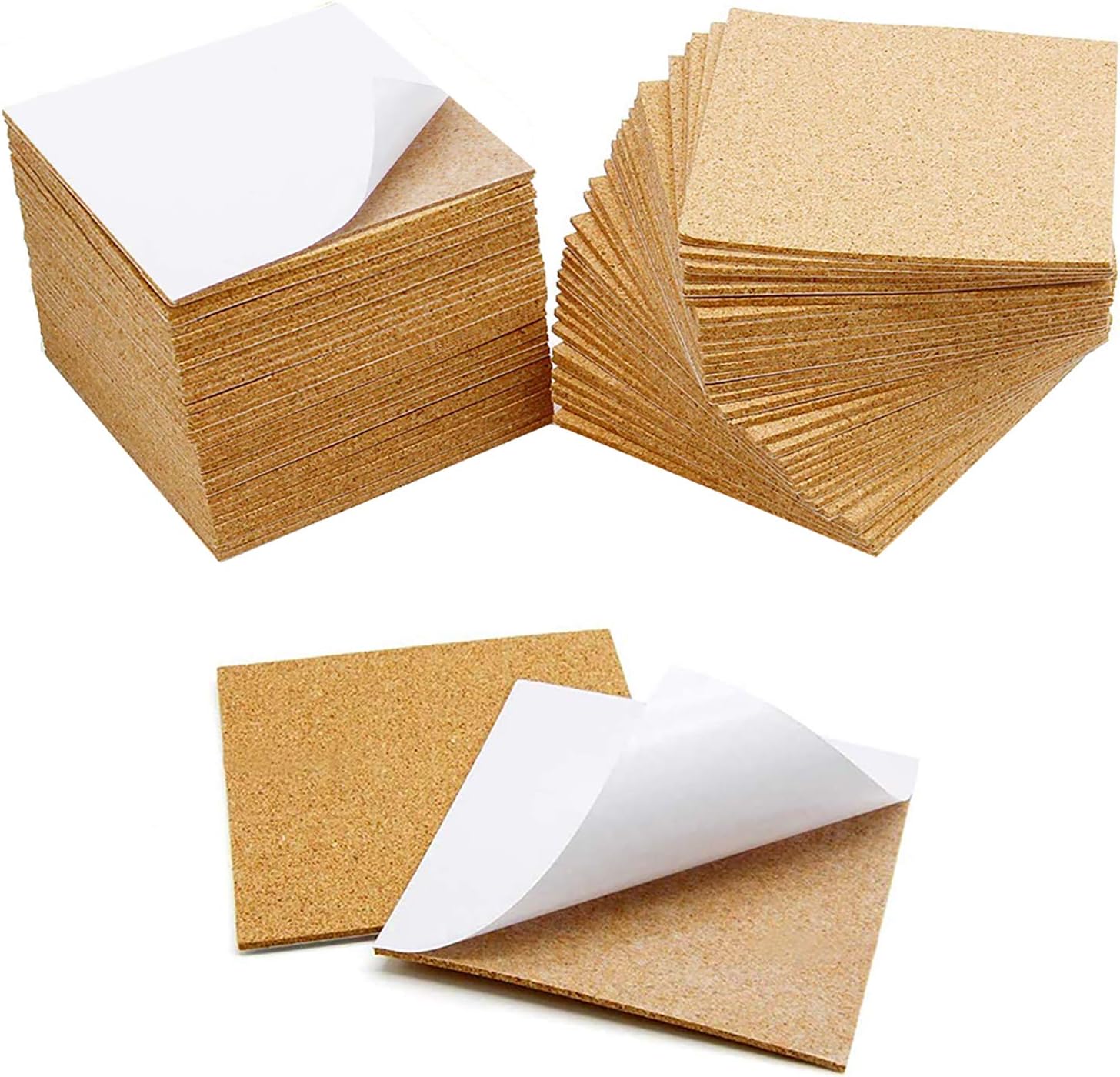 60Pcs Self Adhesive Cork Squares, 4 x 4 Inch Strong Cork Adhesive Sheets, Reusable Cork Board Cork Backing Sheets, Mini Wall Cork Tiles Mat for Coasters and DIY Crafts