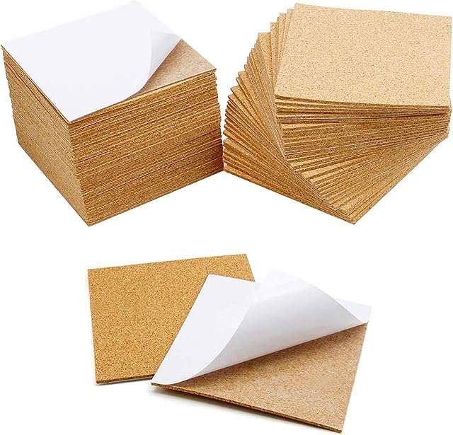 60Pcs Self Adhesive Cork Squares, 4 x 4 Inch Strong Cork Adhesive Sheets, Reusable Cork Board Cork Backing Sheets, Mini Wall Cork Tiles Mat for Coasters and DIY Crafts