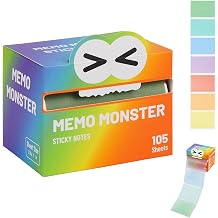 Monster Sticky Notes Glittery Semi-Transparent Full-Adhesive Sticker Notes with Cute Monster Box, 105 Sheets for School Supplies, Office Products, Journaling, Scrapbooking & Labels Rainbow