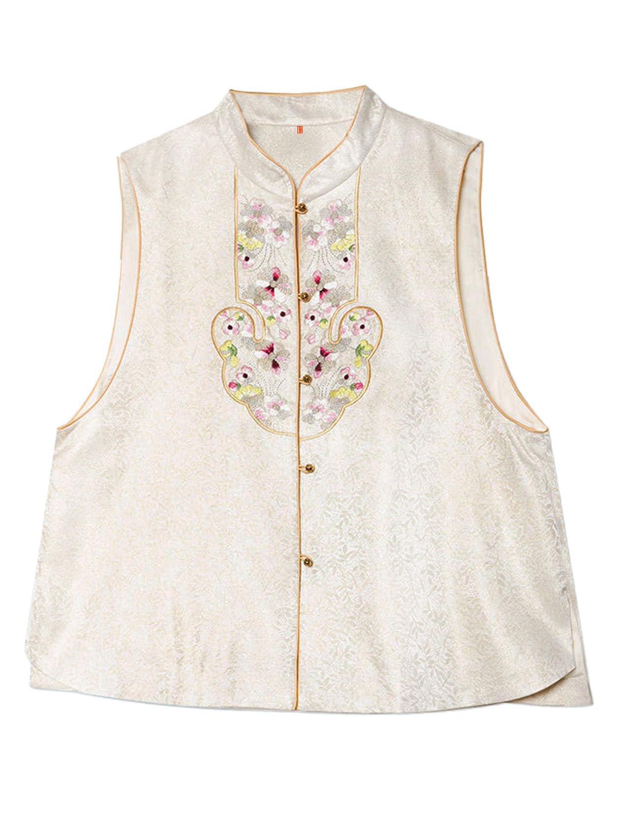 Chaleco de seda jacquard HangErFeng XXL con bordado Ruyi flor de melocotón 6