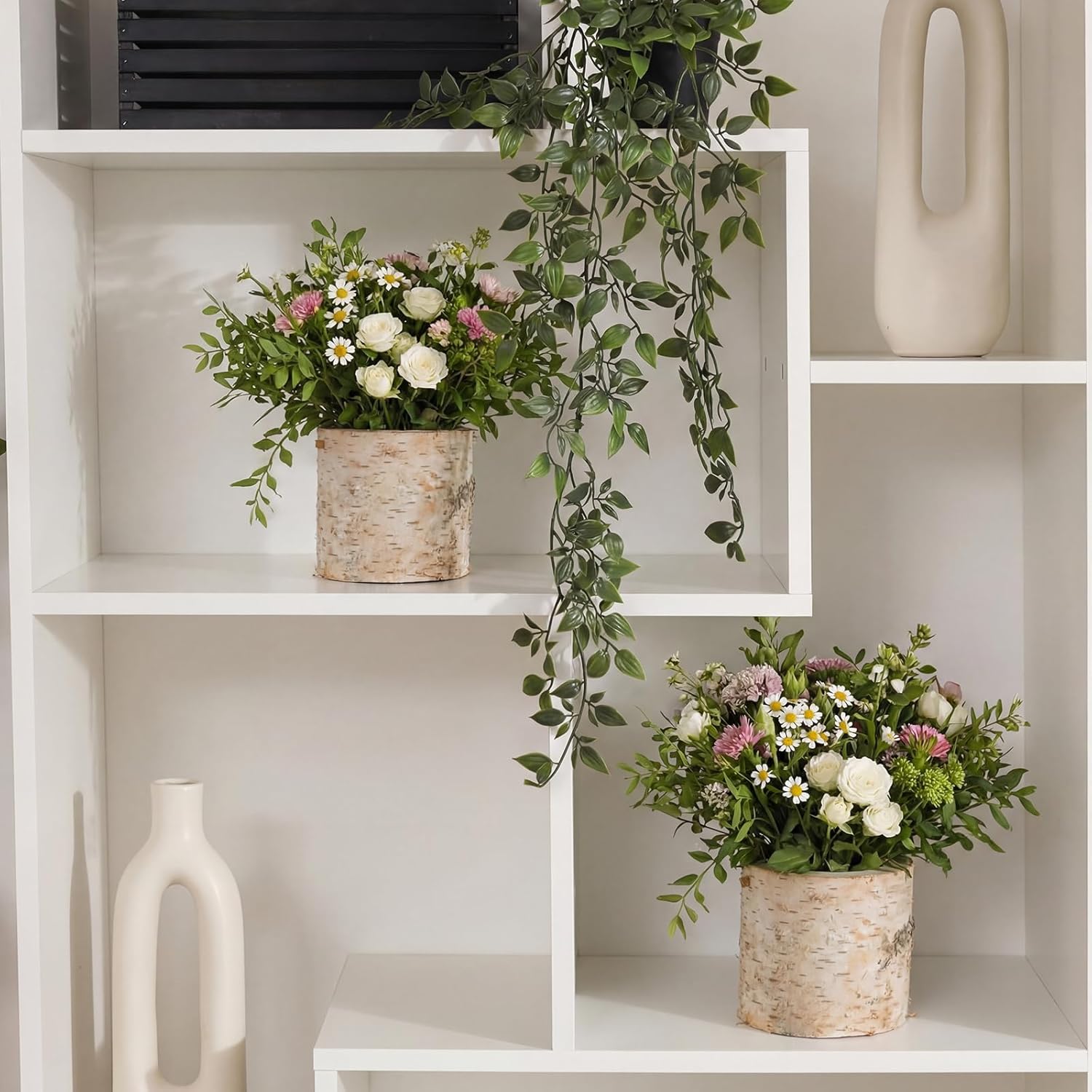 6 Pcs Natural Birch Vase Wooden Vase Natural Birch Bark Flower Pots Country Style Wood Planter for Garden Wedding Party Window Home Farmhouse Centerpieces