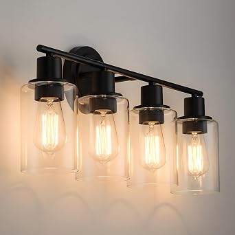 4-Light Bathroom Light Fixture Over Mirror Black 4-Light Vanity Light Fixture for Bathroom Vanity Black Wall Sconce Over Sink