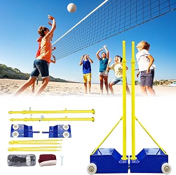 Volleyball Poles for Backyard,Heavy Duty Volleyball/Badminton Poles with Nets, Indoor Volleyball Nets with Poles with 4 Adjustable Heights,Portable Outdoor Badminton Poles for Adult Kids School