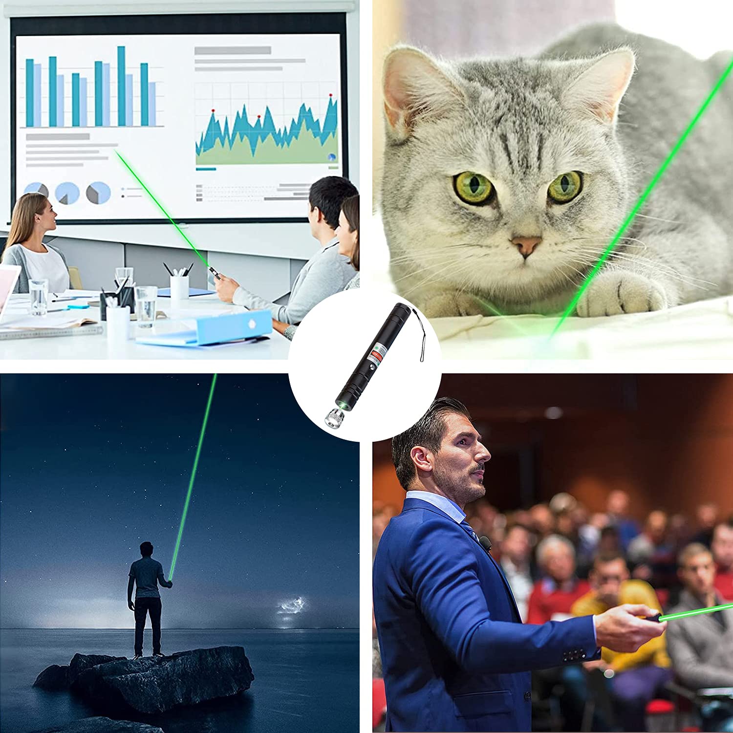 Green Laser Pointer Long Range High Power Flashlight, Rechargeable Pointer for USB, with Star Cap Adjustable Focus Suitable for Hiking: Tools & Home Improvement