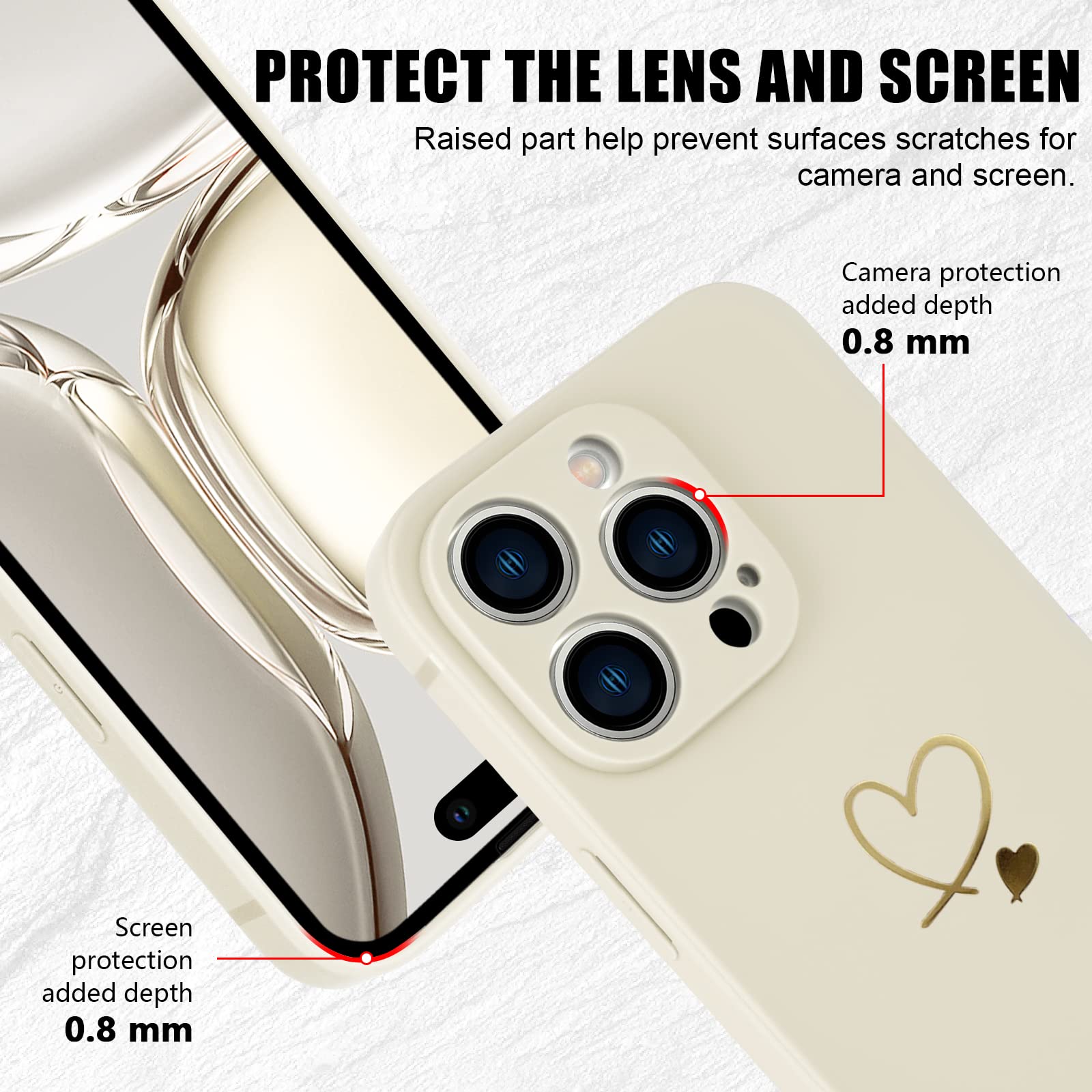 Newseego Custodia Trasparente Laser Bling Compatibile per iPhone 14, Cover Telefono con Motivo Amore-Cuore Donne Ragazze Custodia Protettiva in TPU PC Rigido per iPhone 14+Catena+Proteggi Lenti[3 PCS