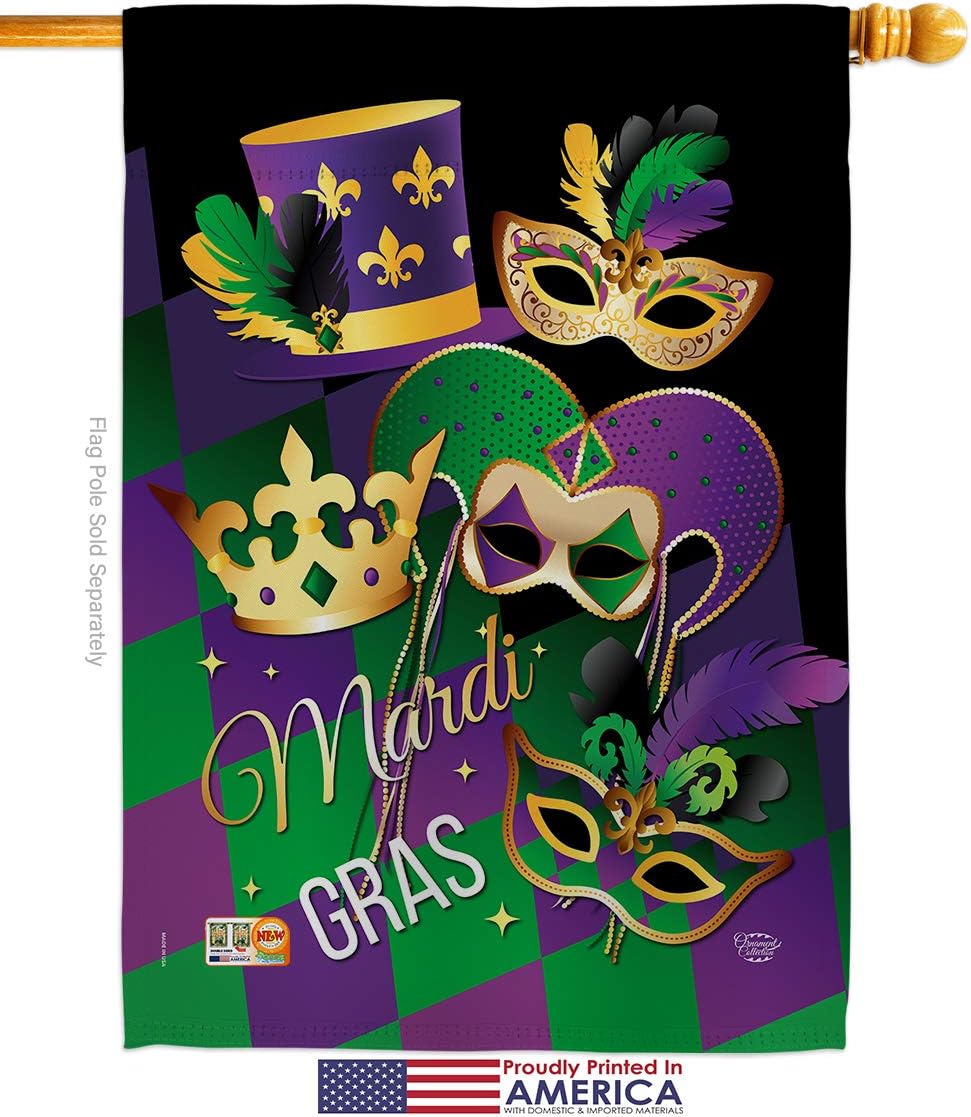 Mardi Gras House Flag Springtime Carnival Festival Masquerade Celebration Season Holiday French Small Decorative Gift Yard Banner Made In USA 28 X 40