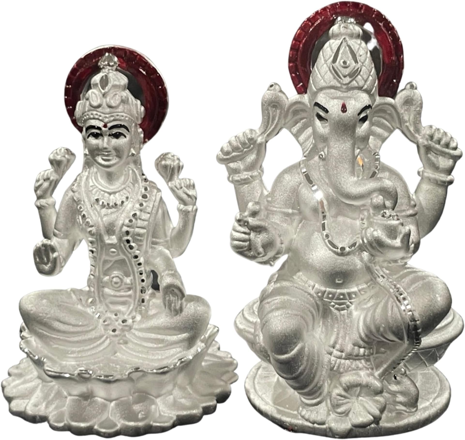 999 Pure Silver Ganesh & Lakshmi/Laxmi Idol/Statue/Murti (Figurine #10)